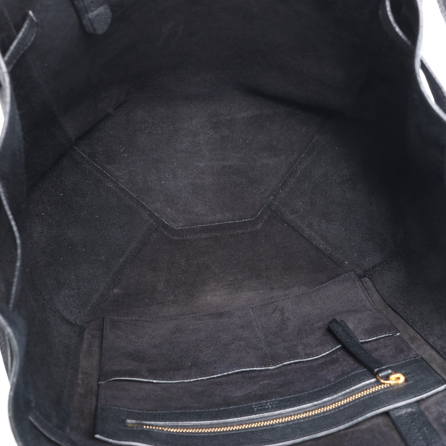 Celine Cabas Phantom, kleine Schultertasche aus schwarzem Leder