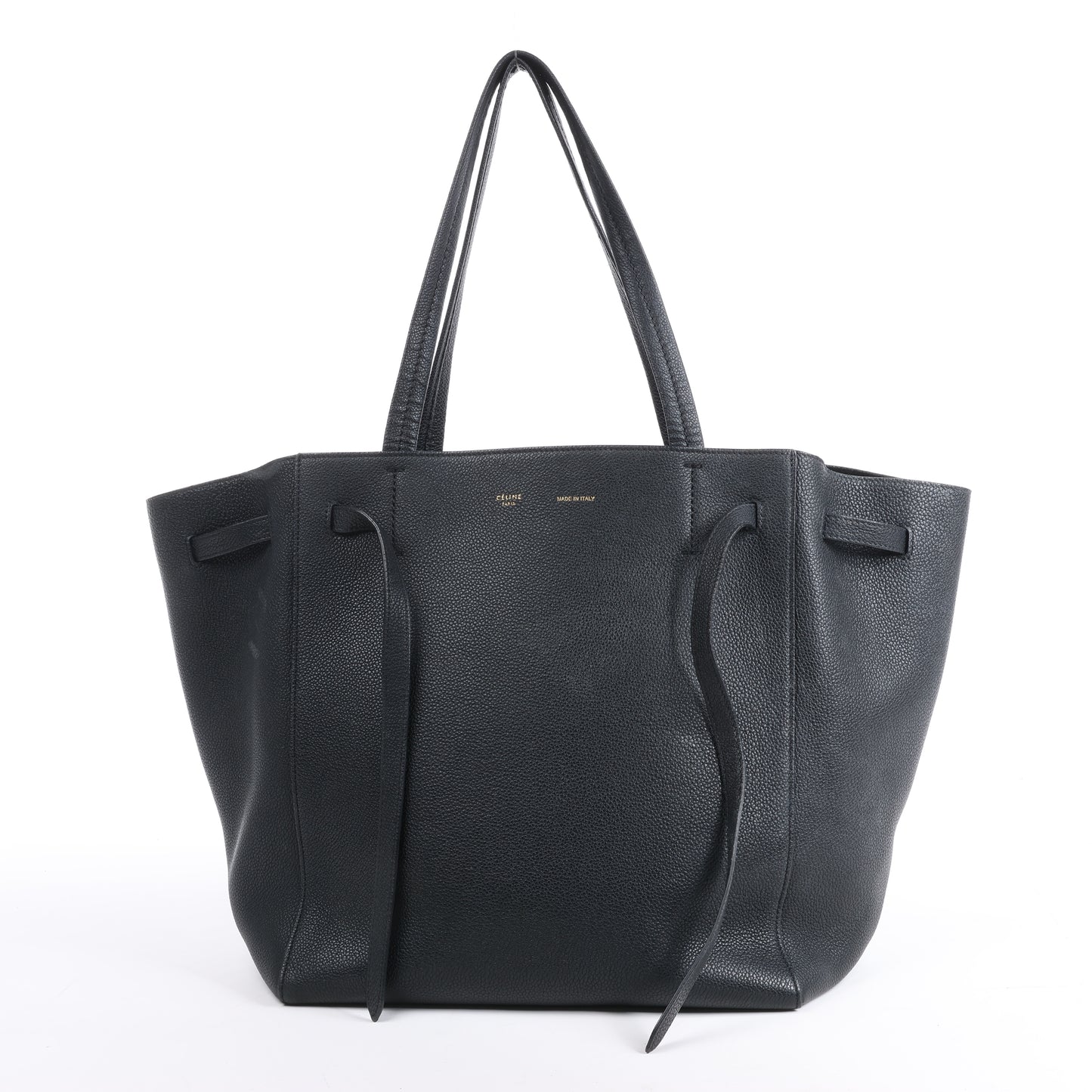 Celine Cabas Phantom, kleine Schultertasche aus schwarzem Leder