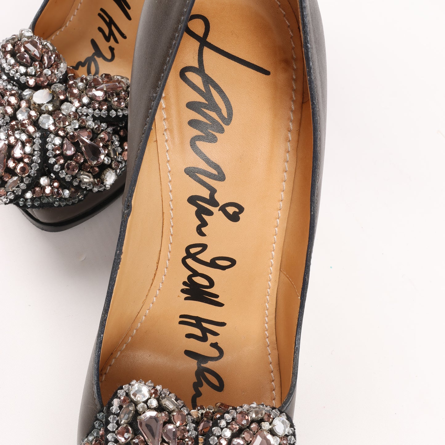 Lanvin Paris Plateau-Pumps aus Leder mit Schmucksteinverzierung in Grau, Größe 37,5