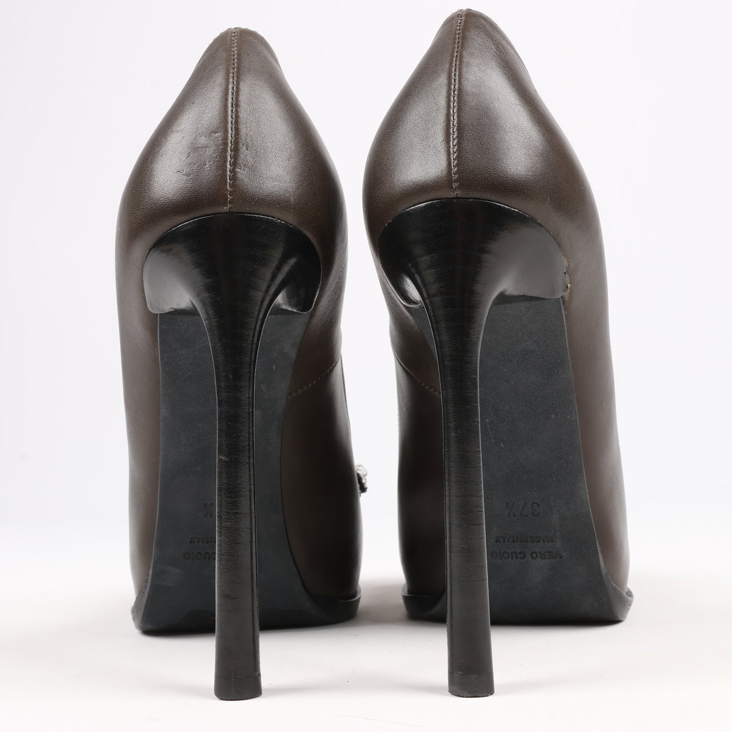 Lanvin Paris Plateau-Pumps aus Leder mit Schmucksteinverzierung in Grau, Größe 37,5