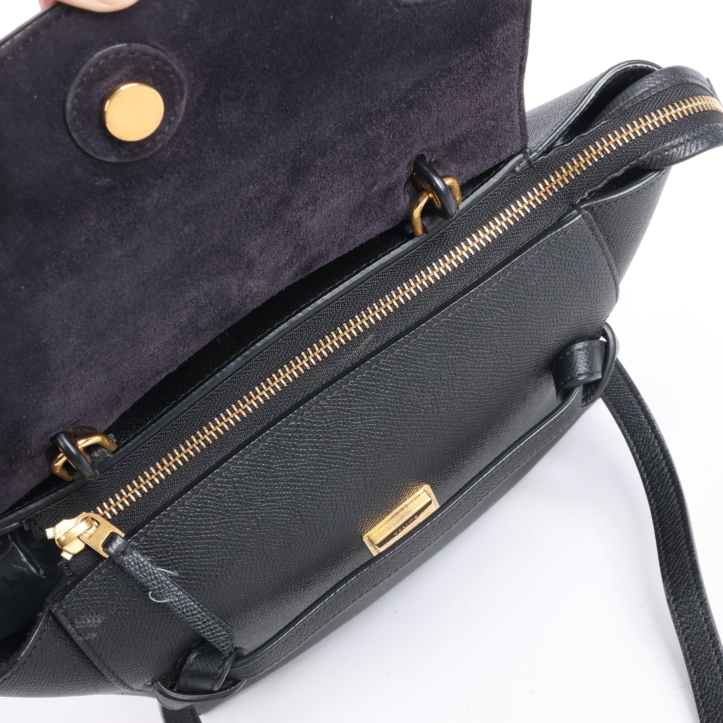 CELINE Gürteltasche aus genarbtem Kalbsleder, Micro 2Way Handtasche in Schwarz