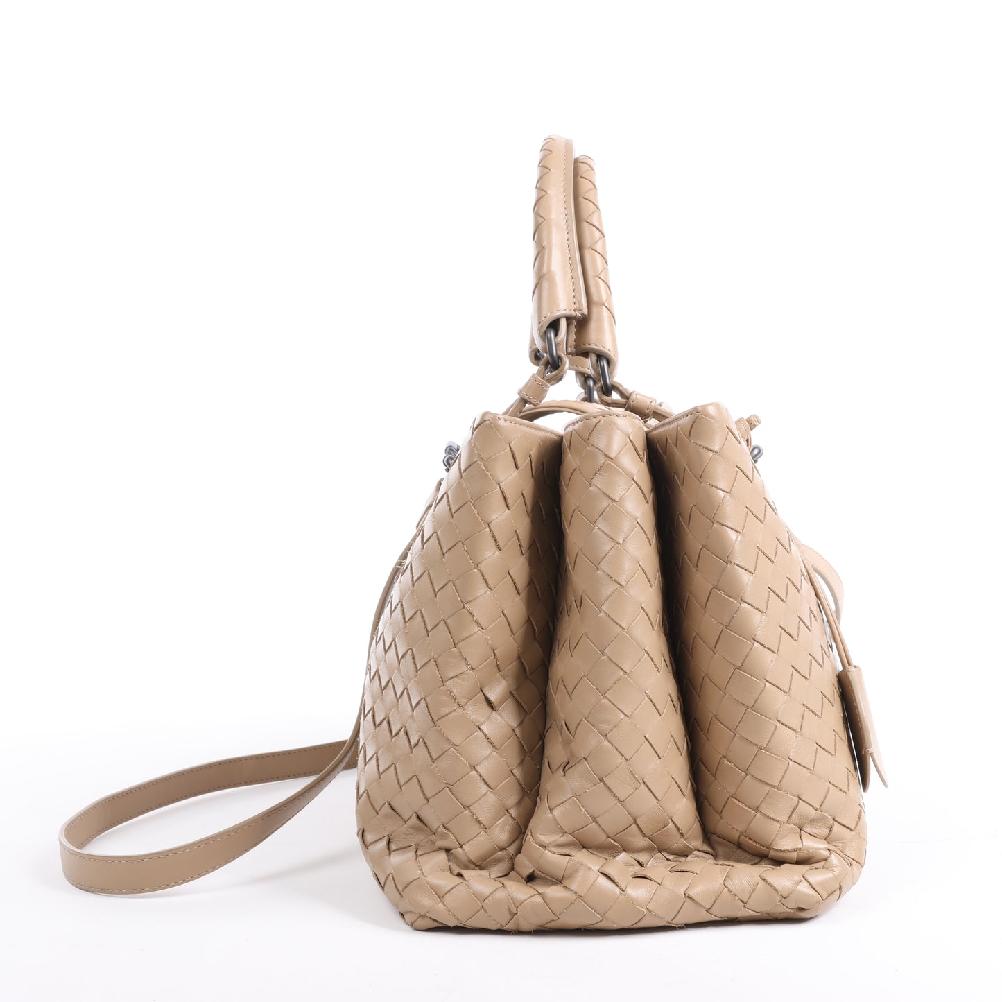 Bottega Veneta Intrecciato Roma Lederhandtasche in Beige