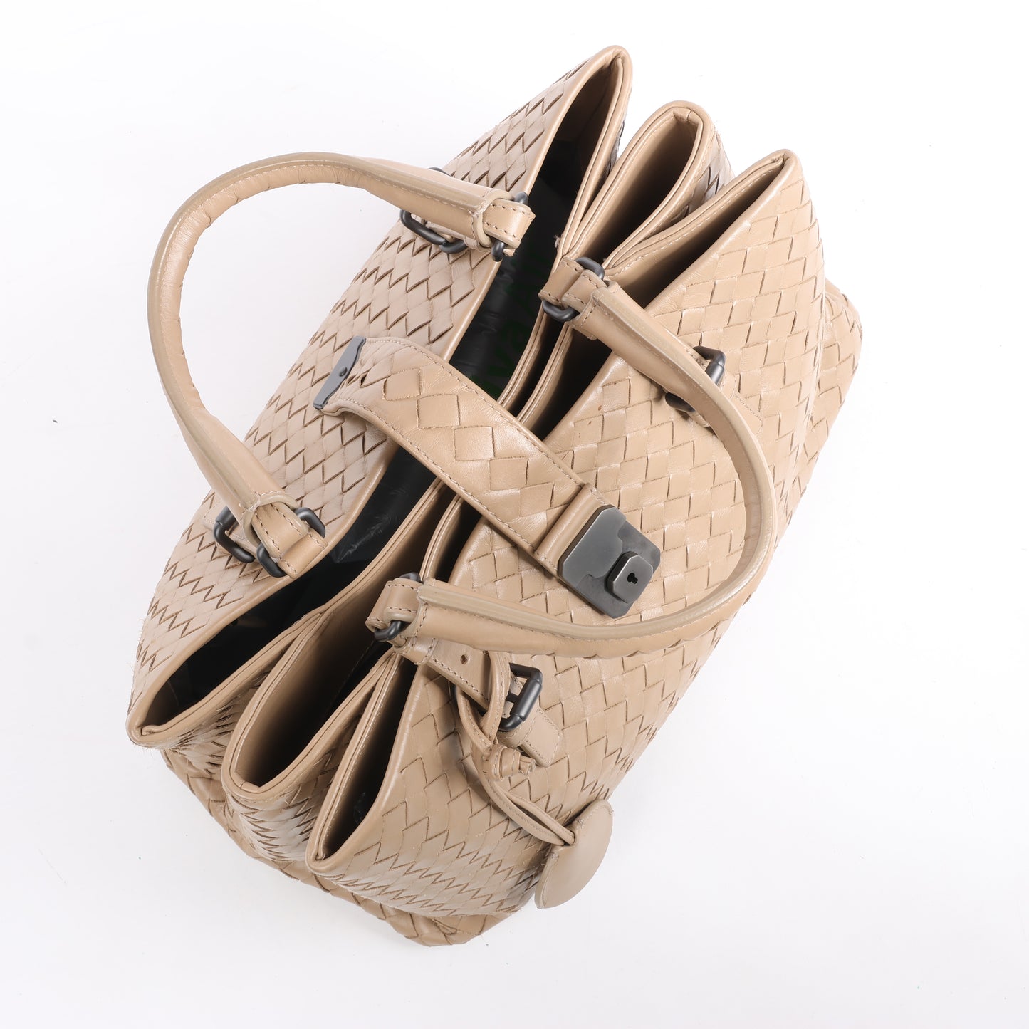 Bottega Veneta Intrecciato Roma Lederhandtasche in Beige