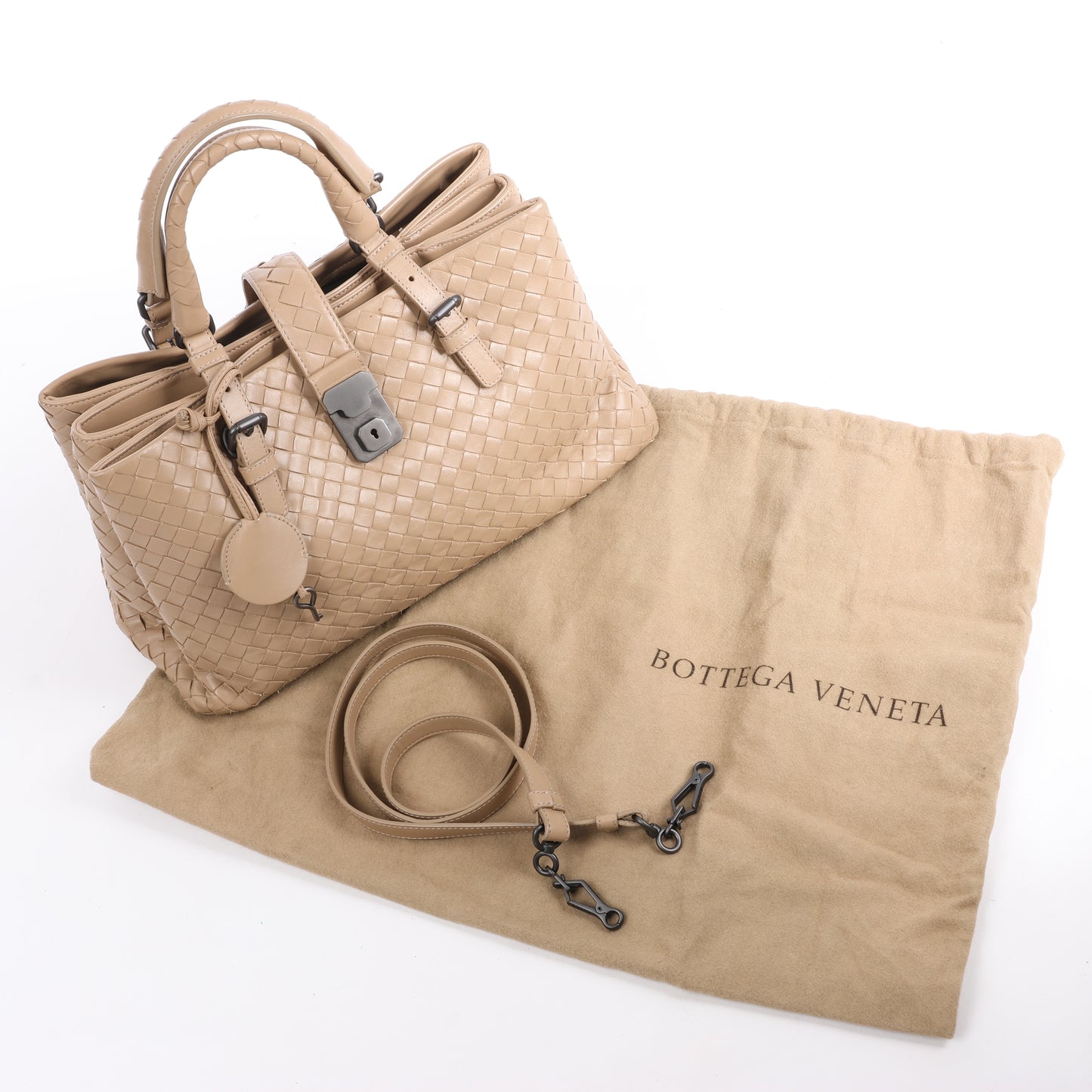 Bottega Veneta Intrecciato Roma Lederhandtasche in Beige