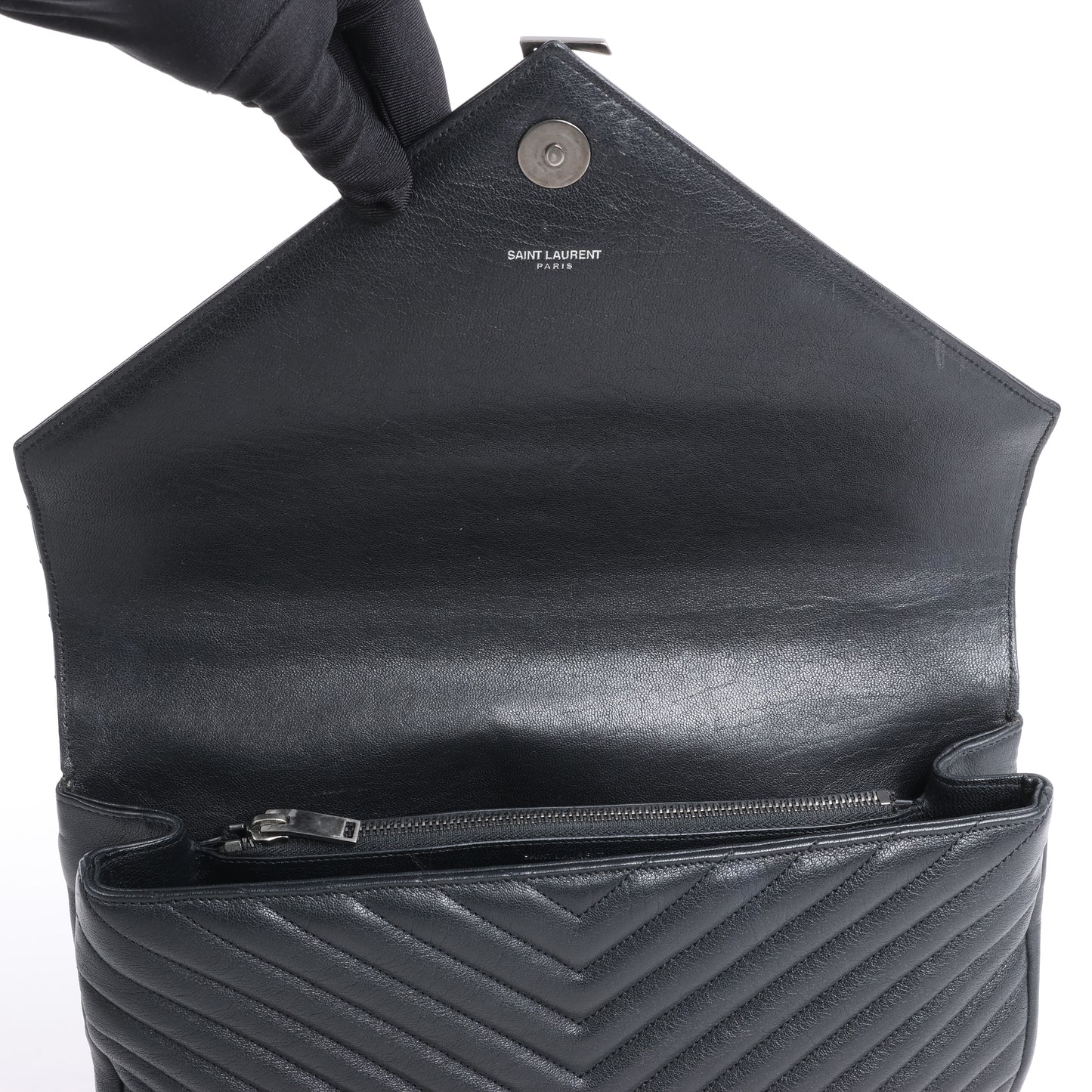 Sac bandoulière chaîne en cuir Saint Laurent Paris College noir