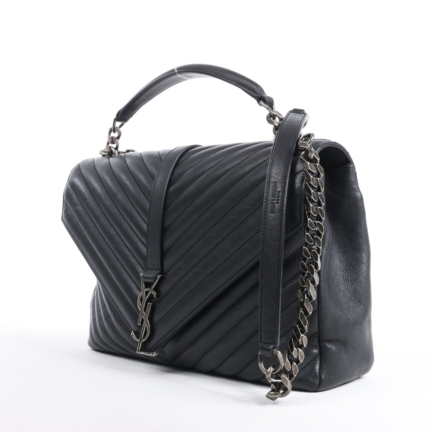 Sac bandoulière chaîne en cuir Saint Laurent Paris College noir