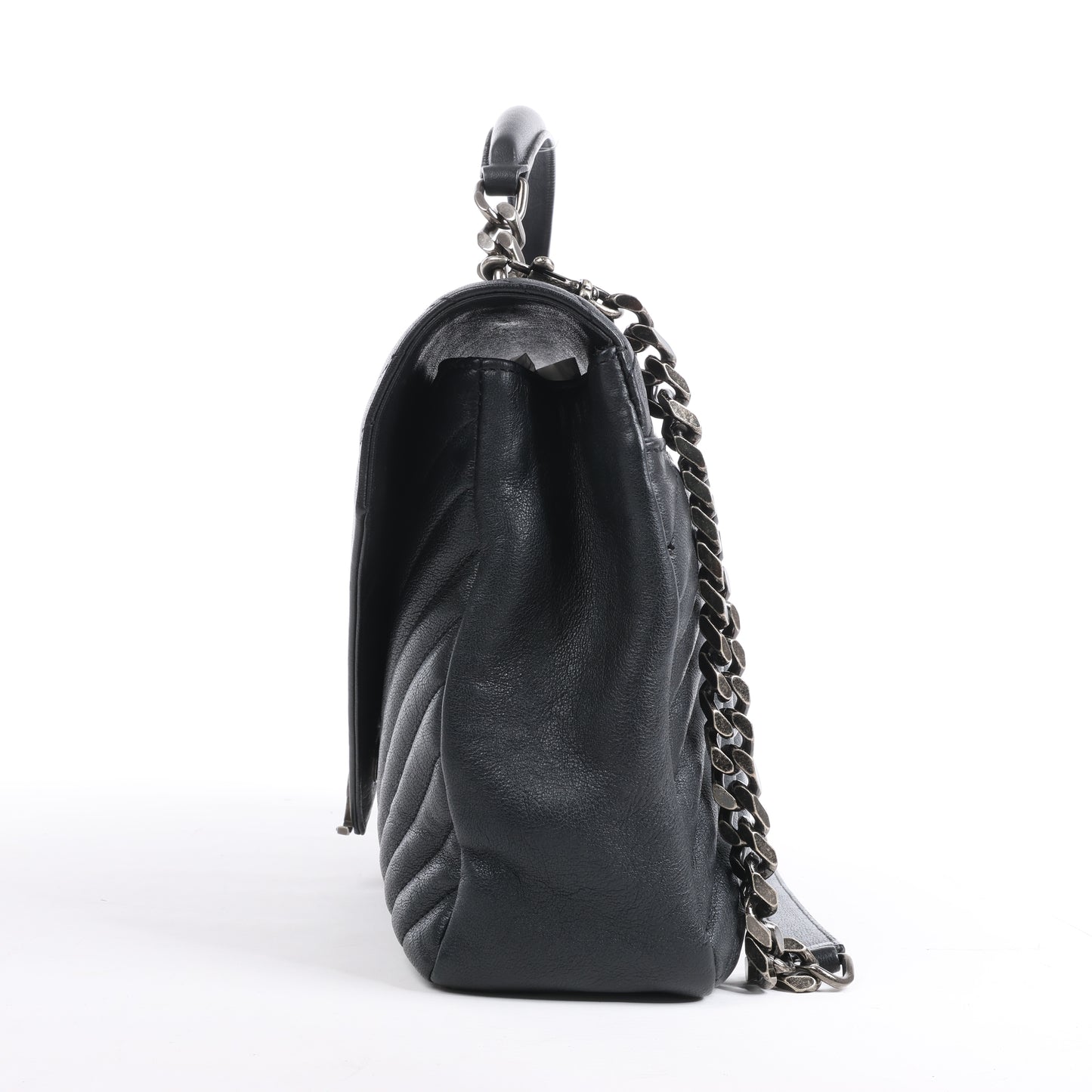 Sac bandoulière chaîne en cuir Saint Laurent Paris College noir