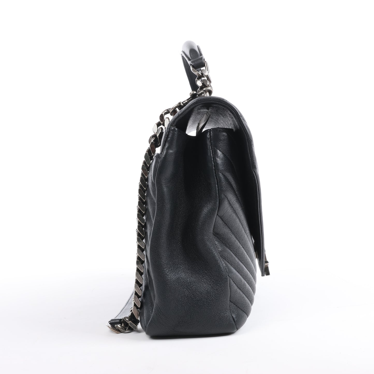 Sac bandoulière chaîne en cuir Saint Laurent Paris College noir