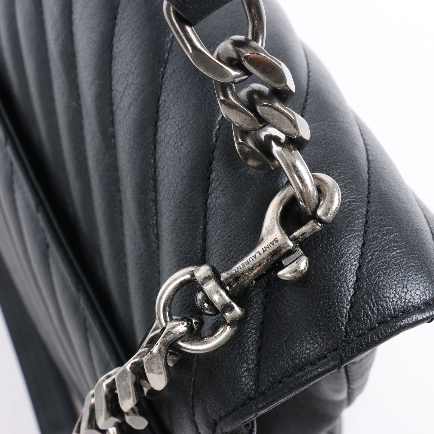 Sac bandoulière chaîne en cuir Saint Laurent Paris College noir