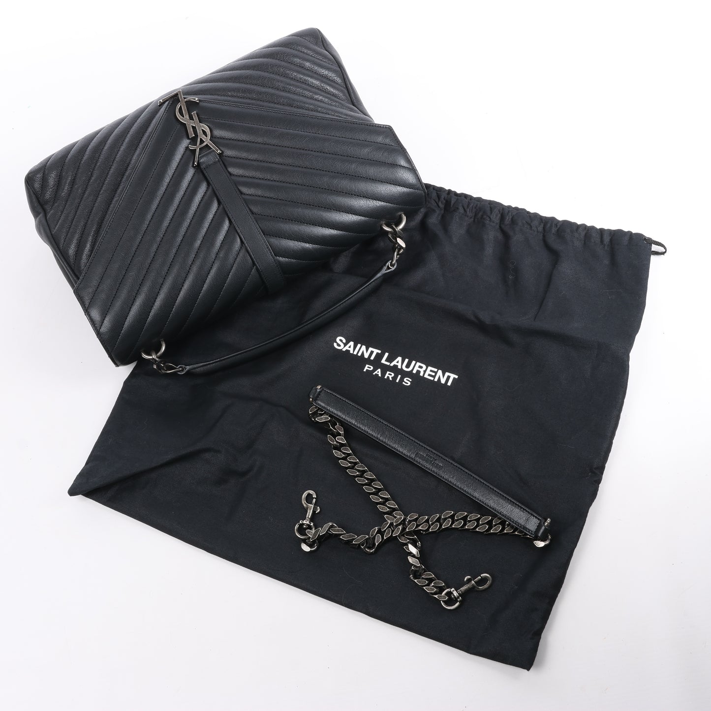 Sac bandoulière chaîne en cuir Saint Laurent Paris College noir