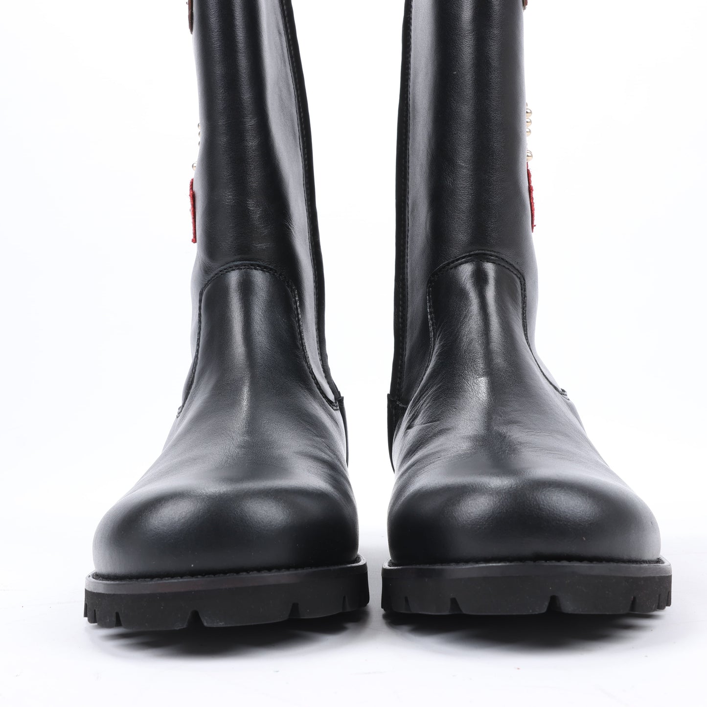 Dolce & Gabbana Leather Boots Black x Red Studs Sequins Patch in Size 37 EU
