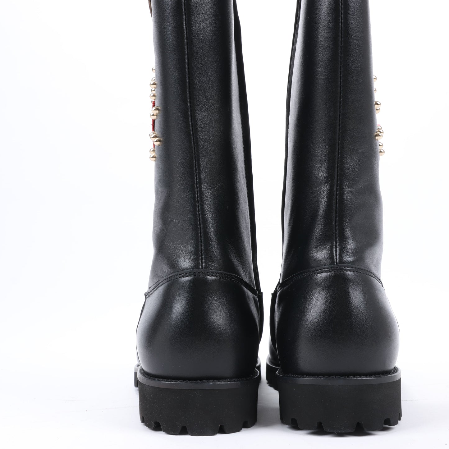 Dolce & Gabbana Leather Boots Black x Red Studs Sequins Patch in Size 37 EU