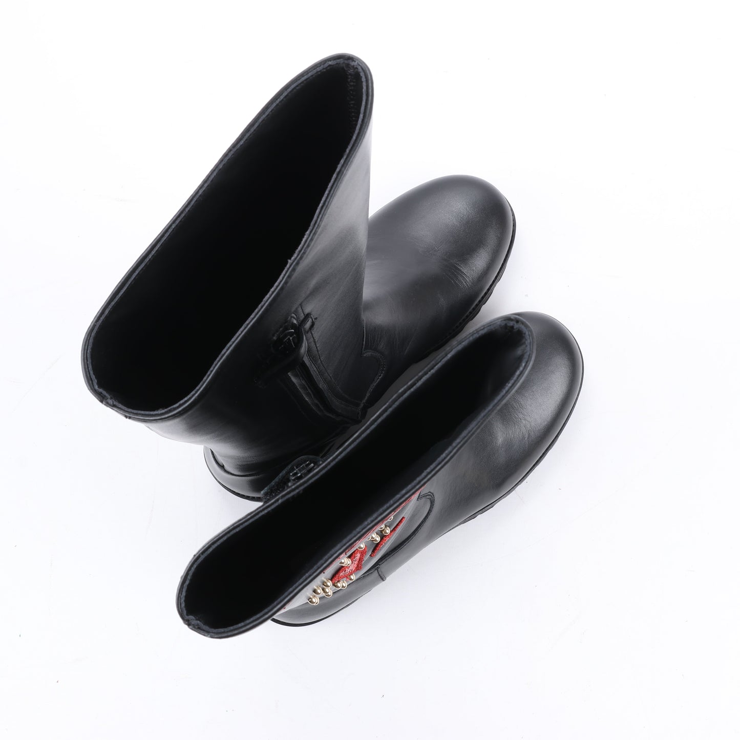 Dolce & Gabbana Leather Boots Black x Red Studs Sequins Patch in Size 37 EU