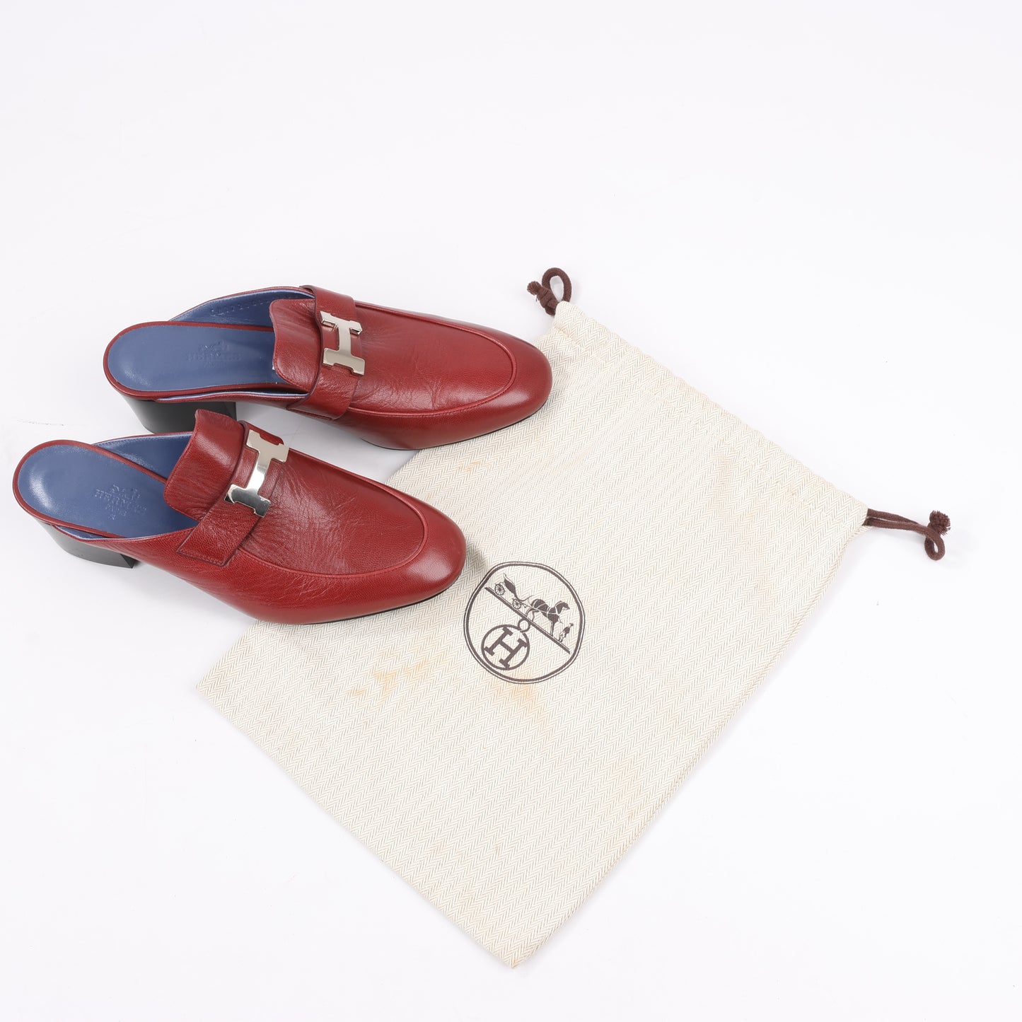 Hermes Paradis Leder Pantolette Constance in Burgund, Größe 37,5 EU
