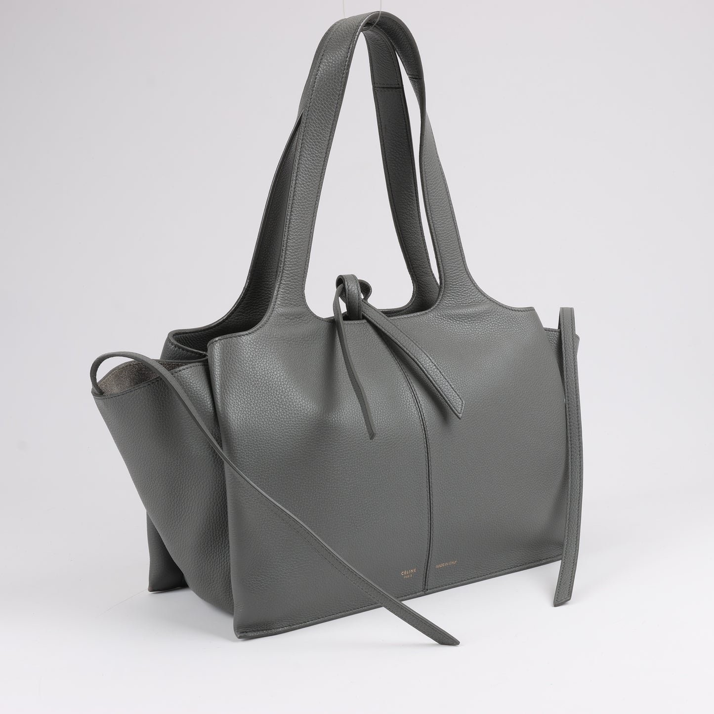 Celine Tri-Fold Leather Shoulder Bag in Grey