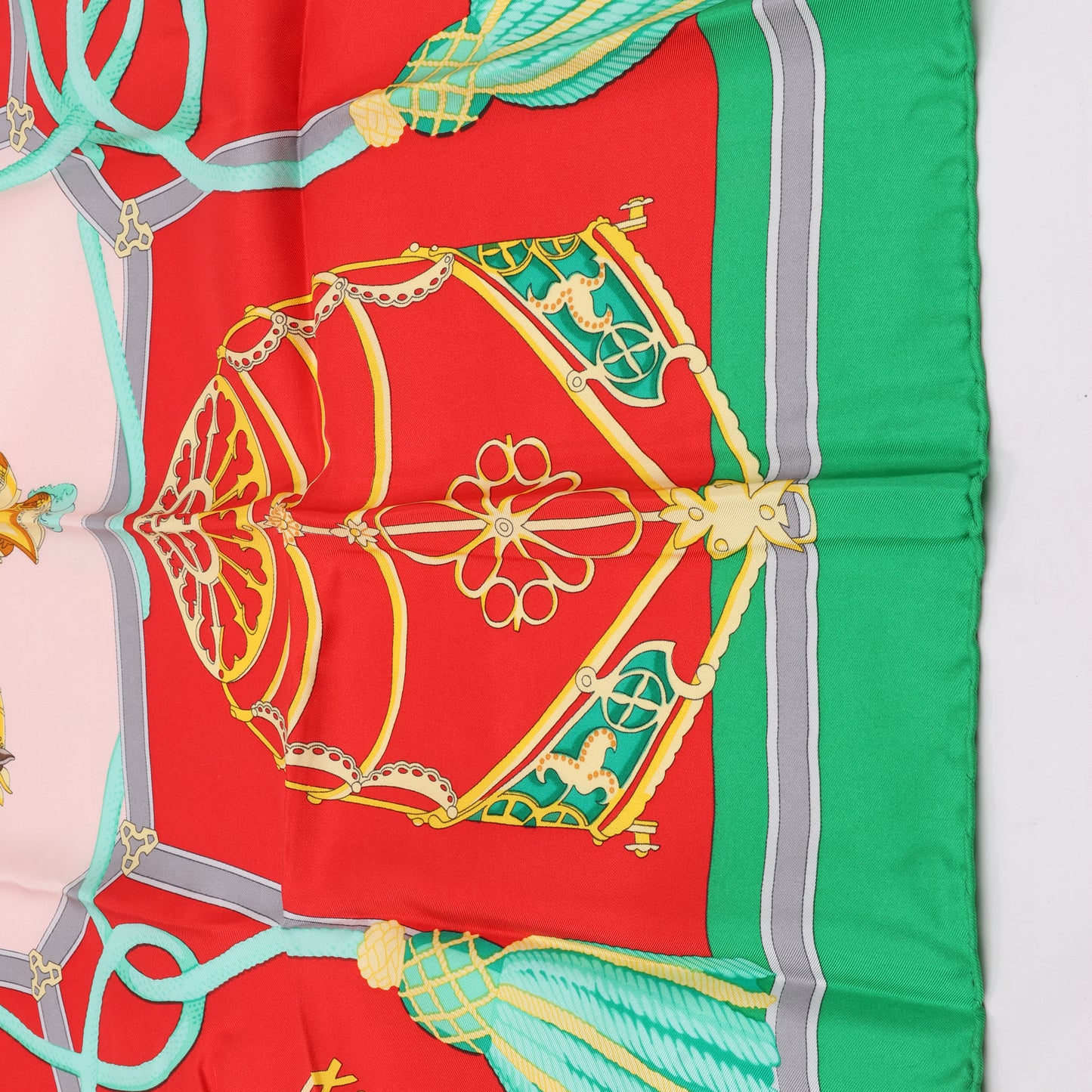 Hermès Carré 90 "LES MUSEROLLES" 100% Silk Scarf in Red x Green