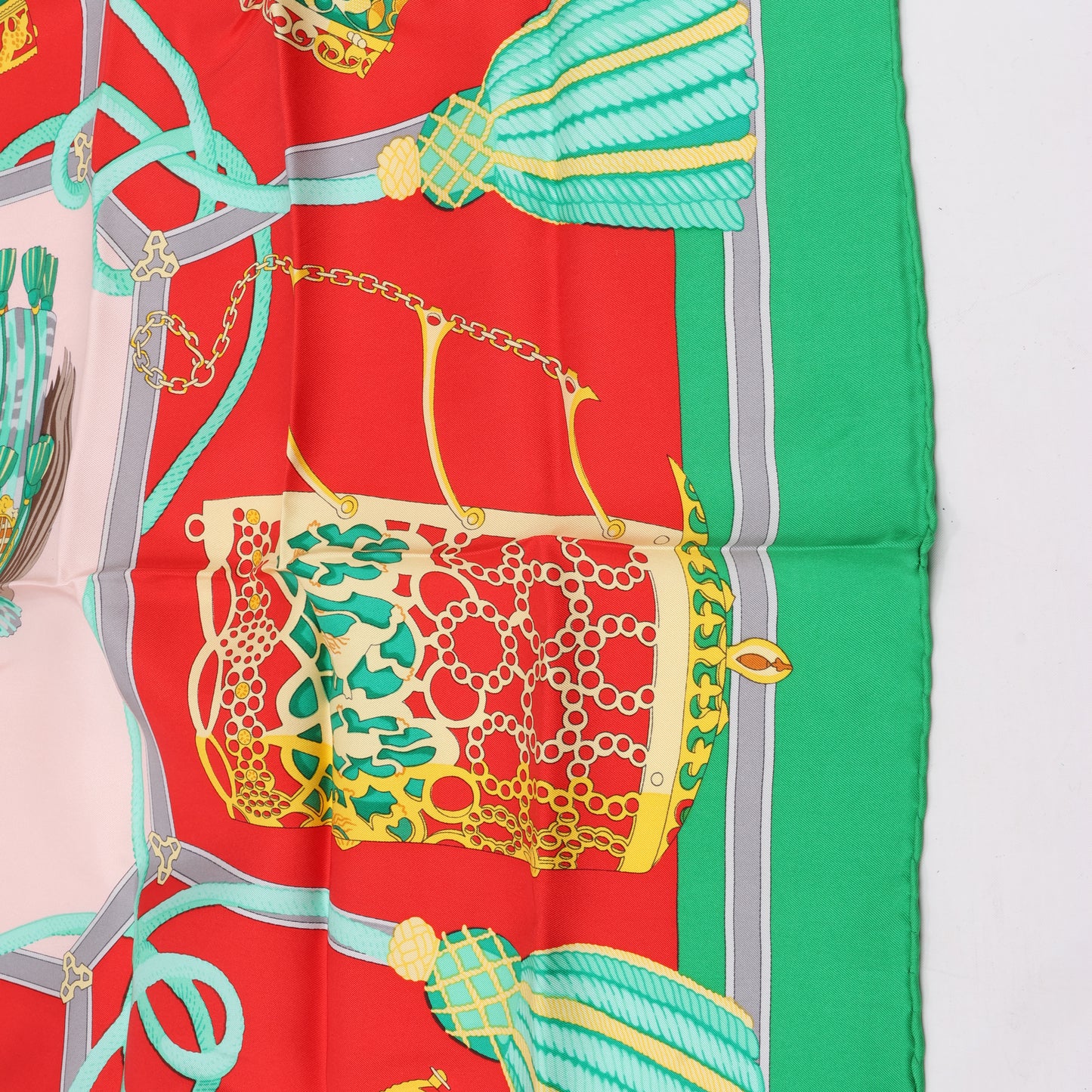 Hermès Carré 90 "LES MUSEROLLES" 100% Silk Scarf in Red x Green