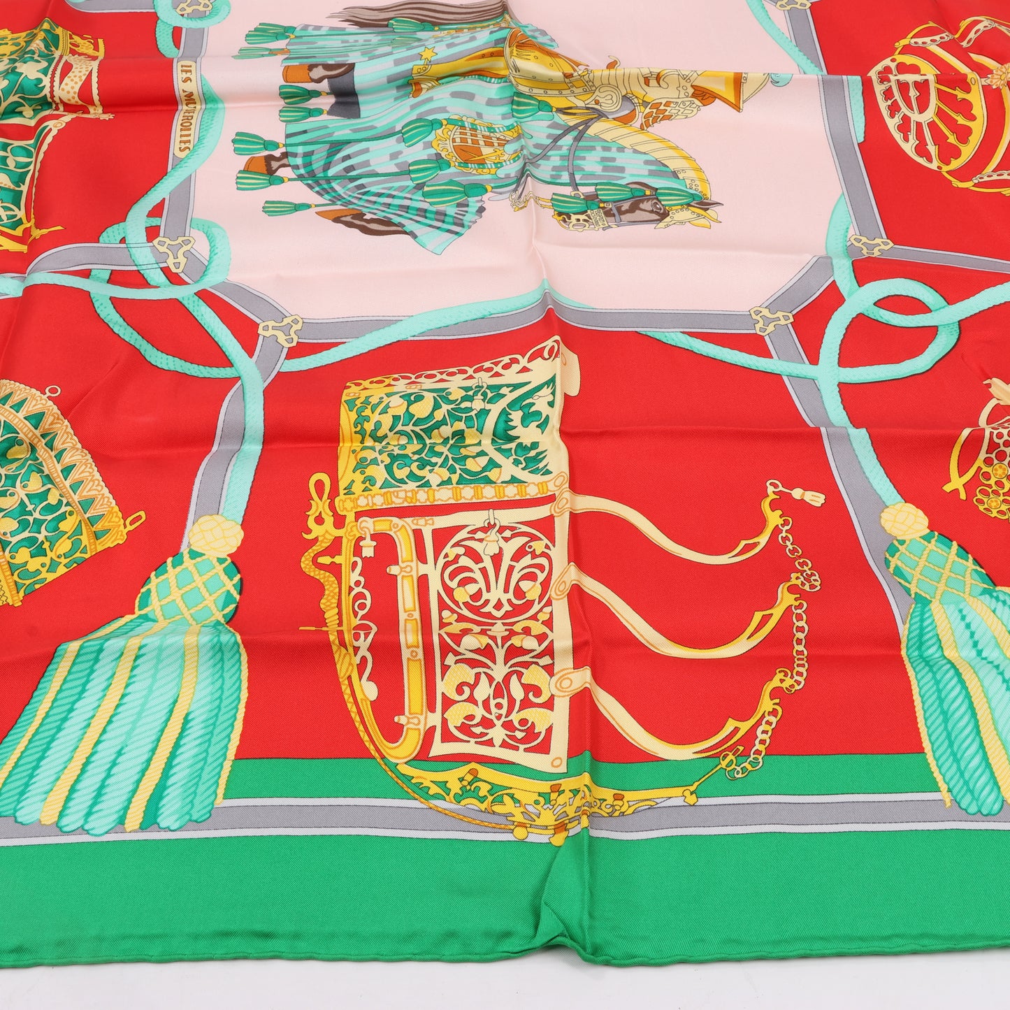 Hermès Carré 90 "LES MUSEROLLES" 100% Silk Scarf in Red x Green