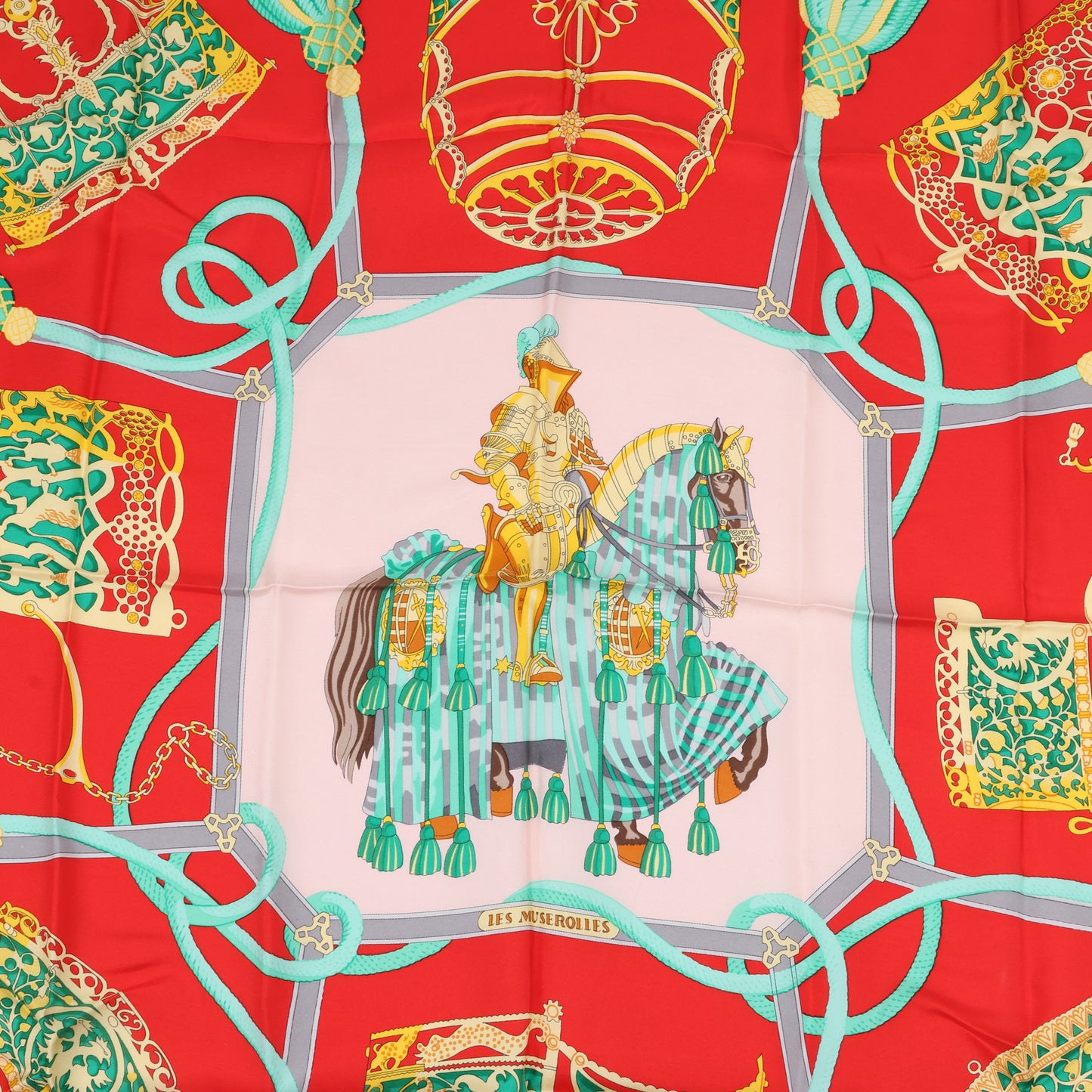 Hermès Carré 90 "LES MUSEROLLES" 100% Silk Scarf in Red x Green