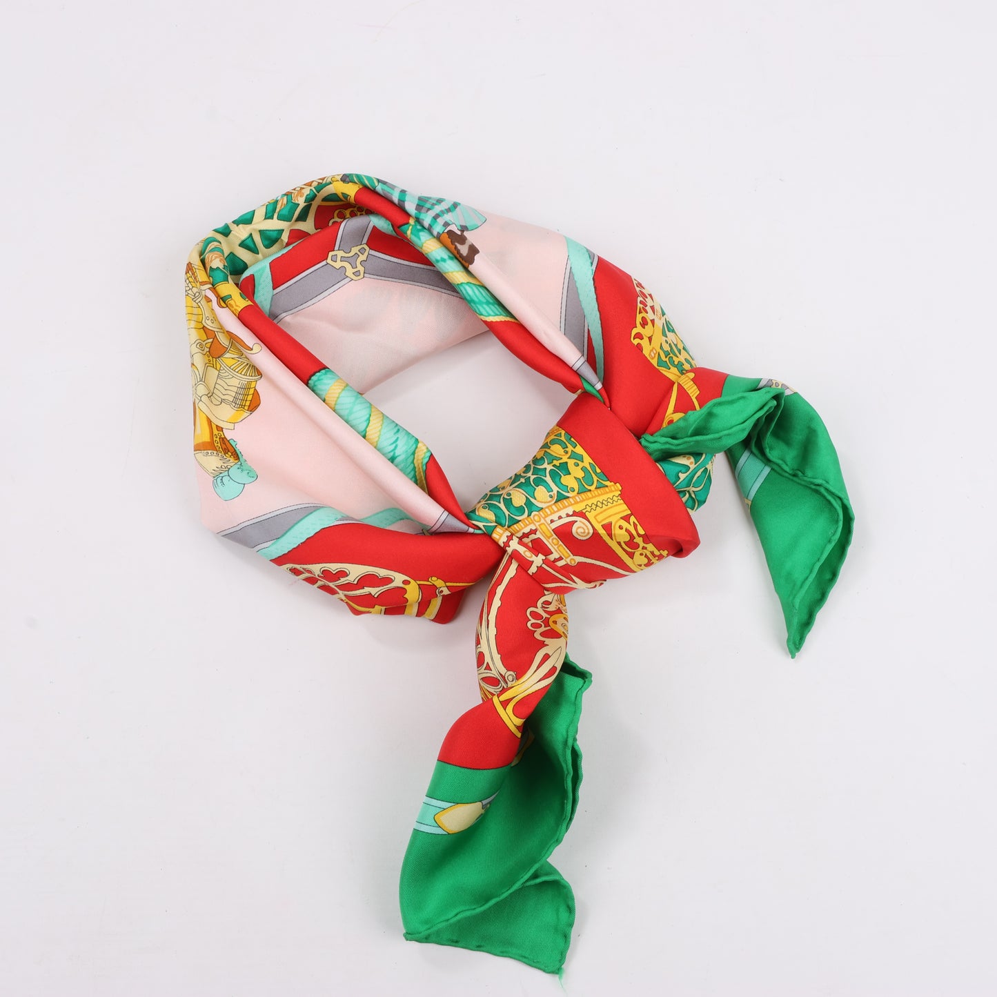 Hermès Carré 90 "LES MUSEROLLES" 100% Silk Scarf in Red x Green