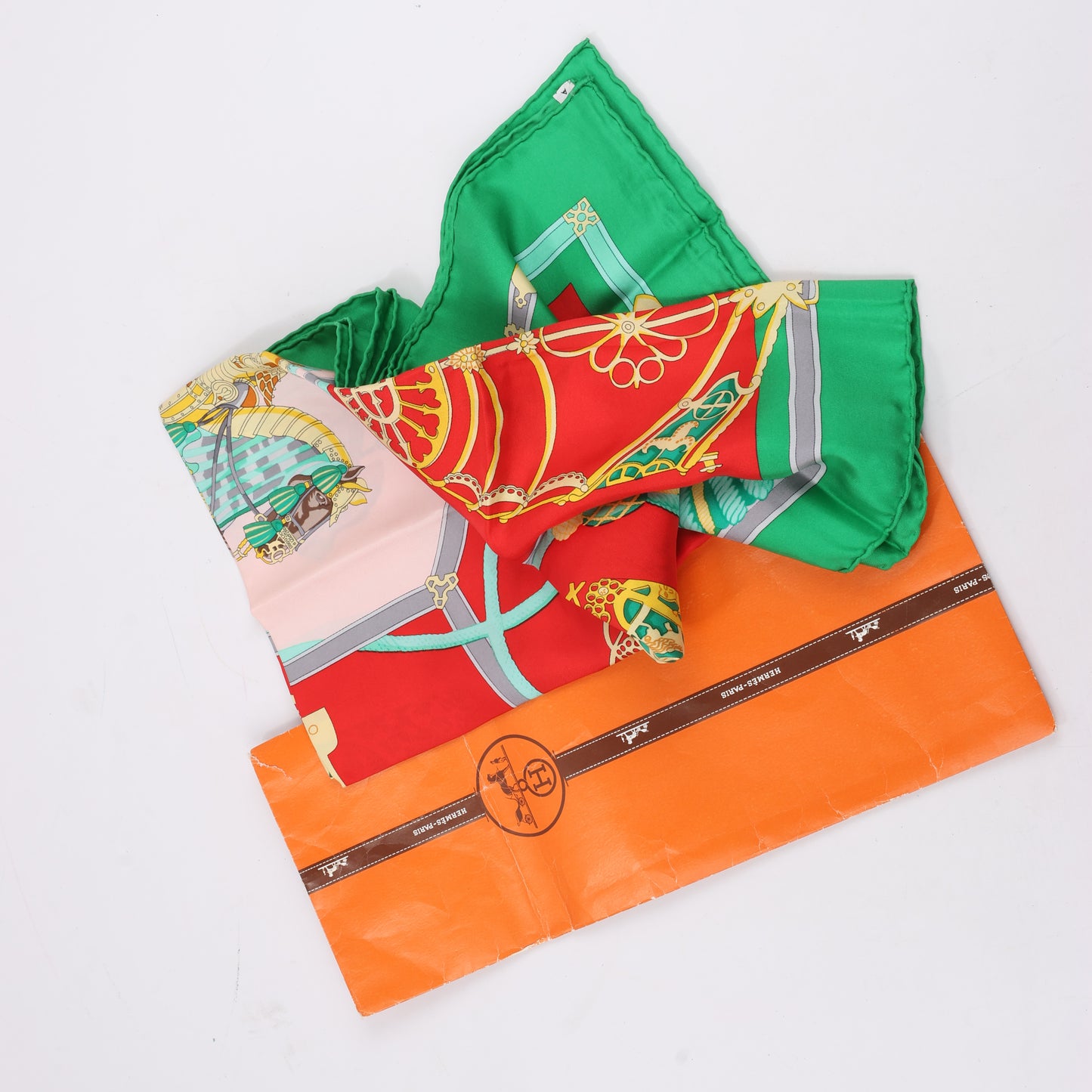 Hermès Carré 90 "LES MUSEROLLES" 100% Silk Scarf in Red x Green