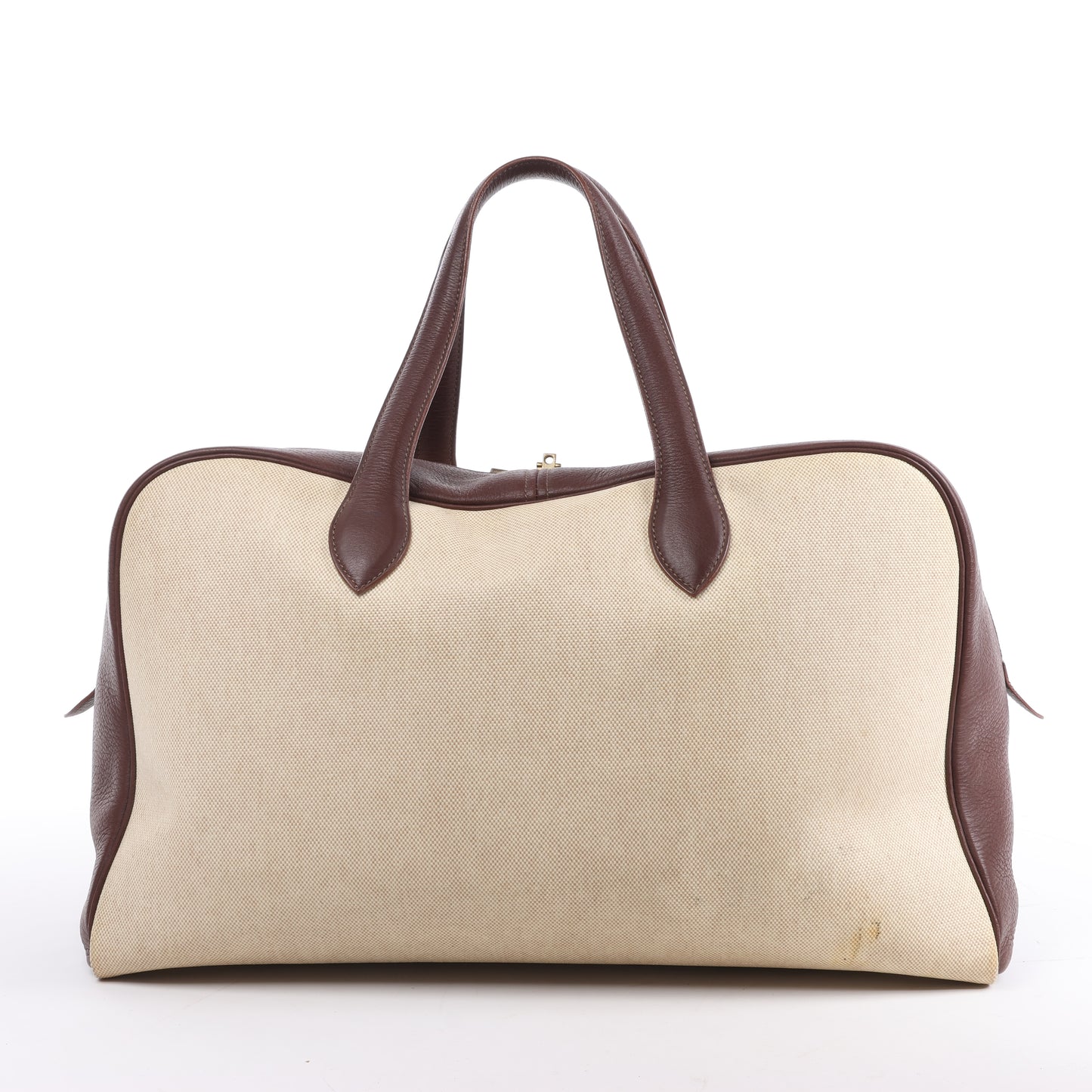 HERMES Victoria 43 Taurillon x Toile Reisetasche in Braun x Beige