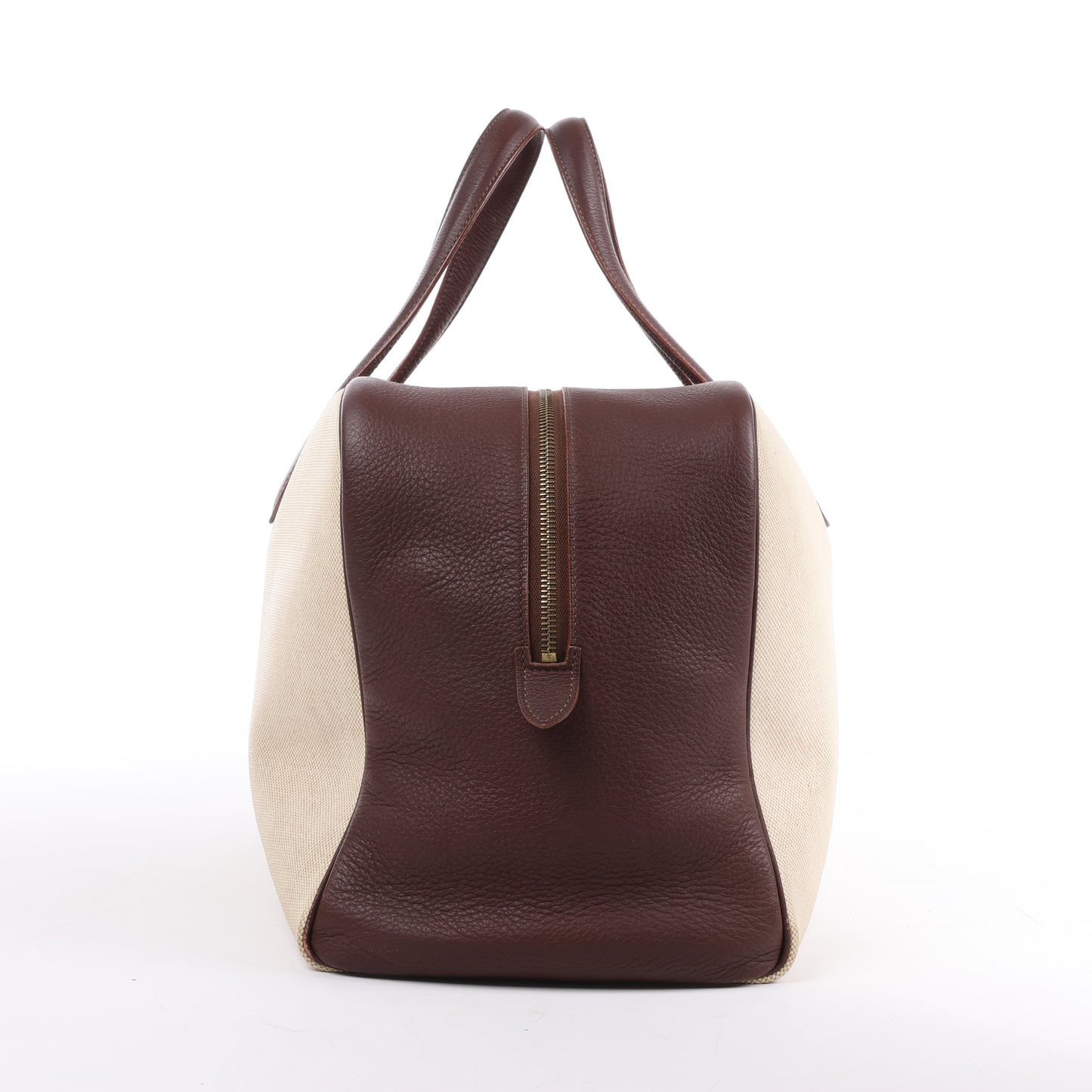 HERMES Victoria 43 Taurillon x Toile Reisetasche in Braun x Beige