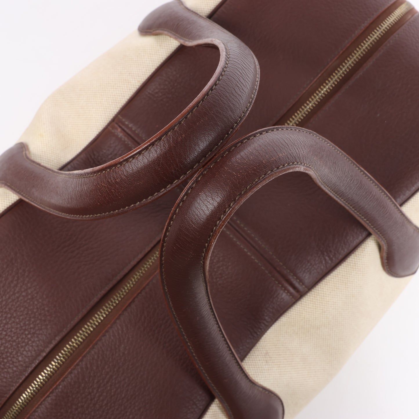 HERMES Victoria 43 Taurillon x Toile Reisetasche in Braun x Beige