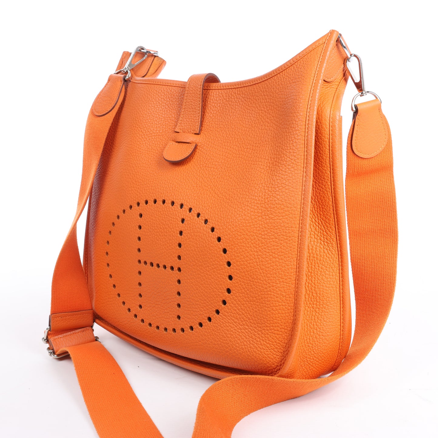HERMES Evelyne 1 33 GM Taurillon Clemence Orange Silber Metallbeschläge Umhängetasche □JO: 2011