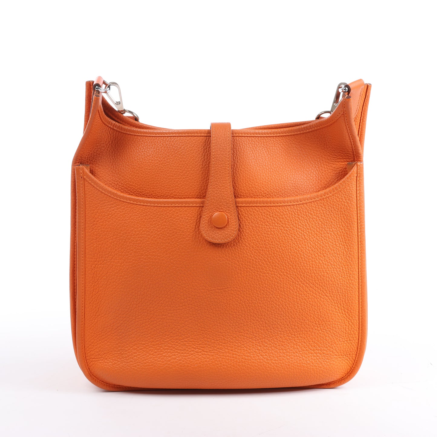 HERMES Evelyne 1 33 GM Taurillon Clemence Orange Silber Metallbeschläge Umhängetasche □JO: 2011