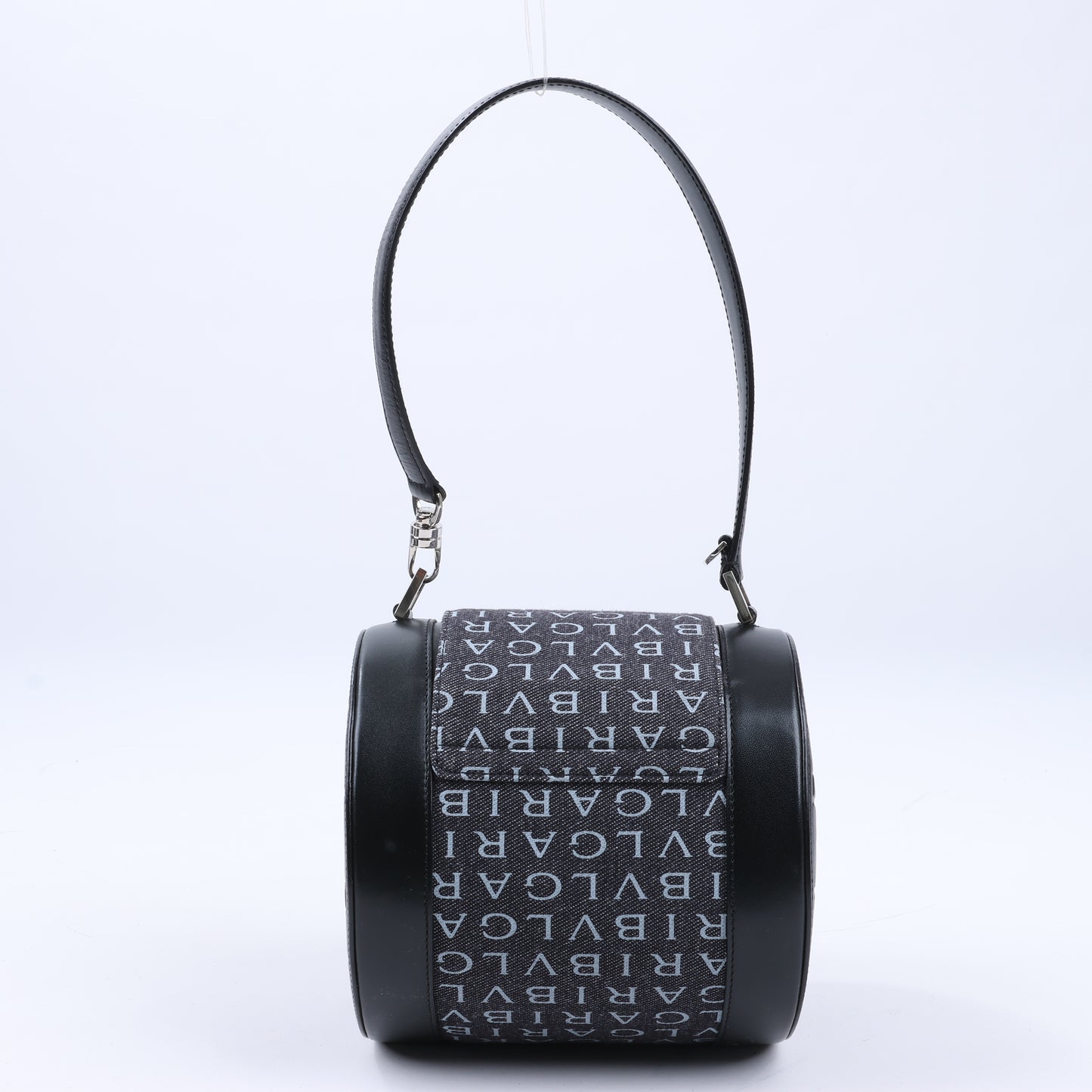 BVLGARI B.Zero 1 Denim- und Lederhandtasche in Schwarz x Marineblau