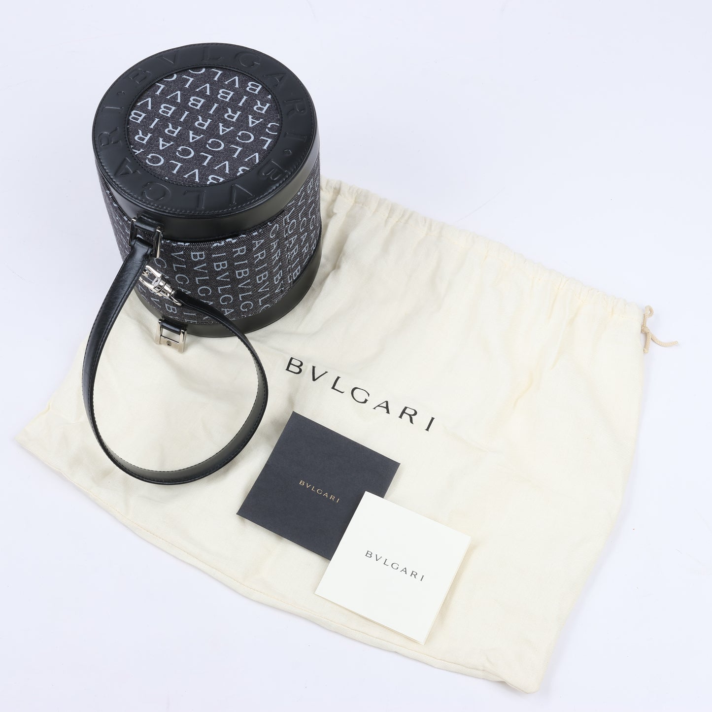 BVLGARI B.Zero 1 Denim- und Lederhandtasche in Schwarz x Marineblau