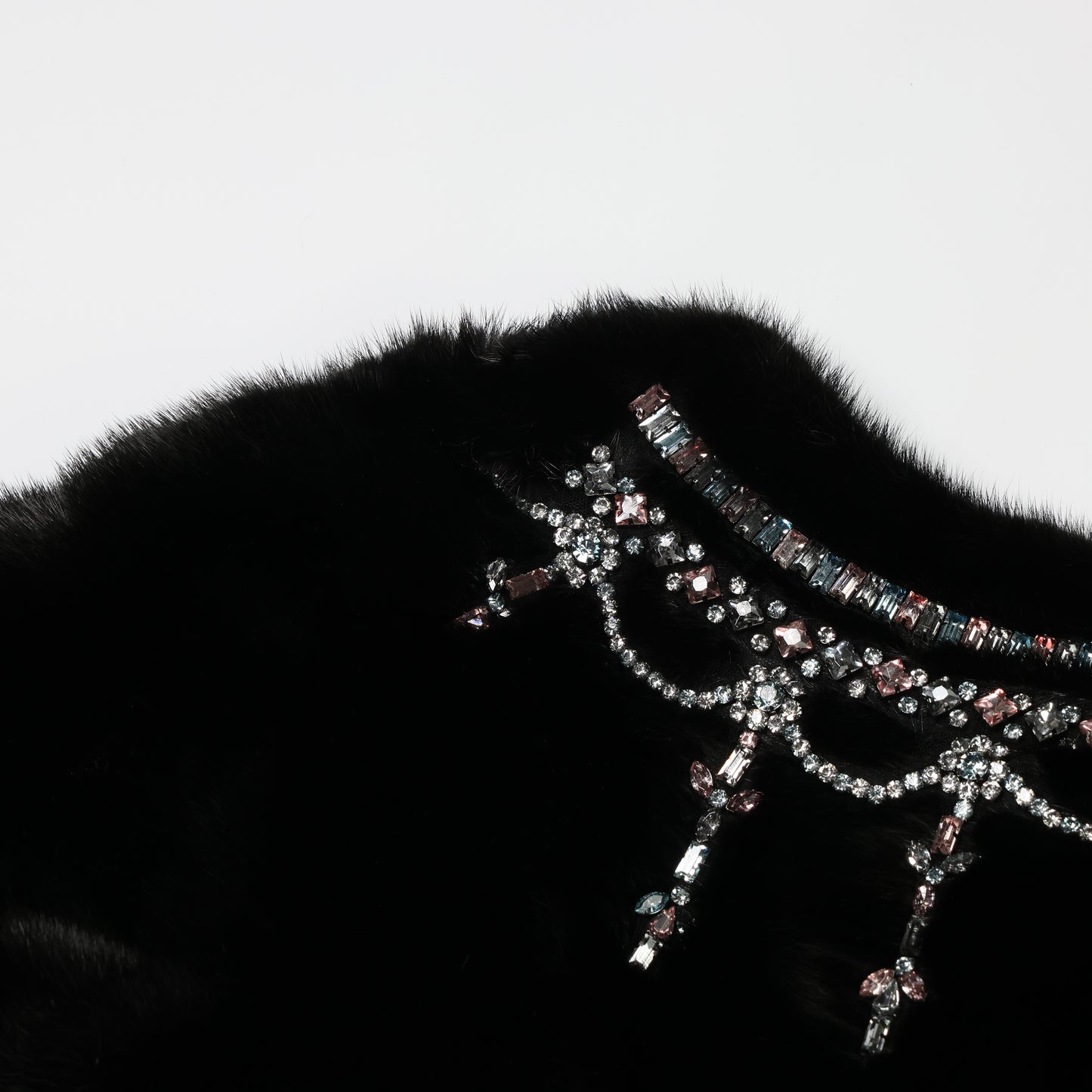 Valentino Black Mink Fur Capelet with Crystal Embellishments - Elegant Evening Wear
