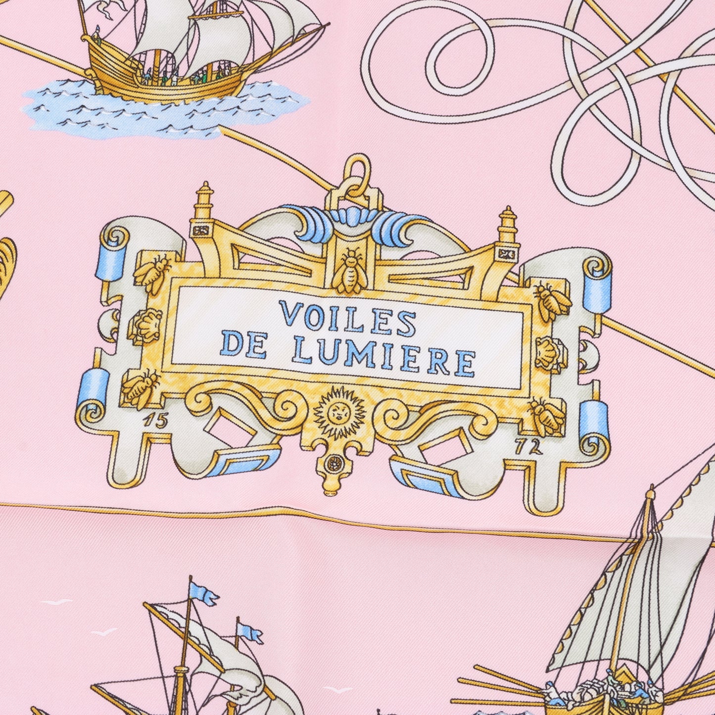 Hermes Carré 90 „VOILES DE LUMIERE“ Seidentaschentuch in Rosa