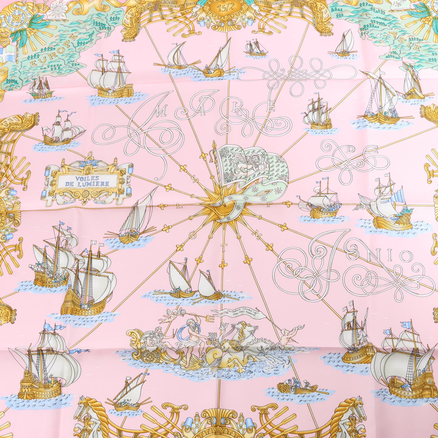 Hermes Carré 90 „VOILES DE LUMIERE“ Seidentaschentuch in Rosa