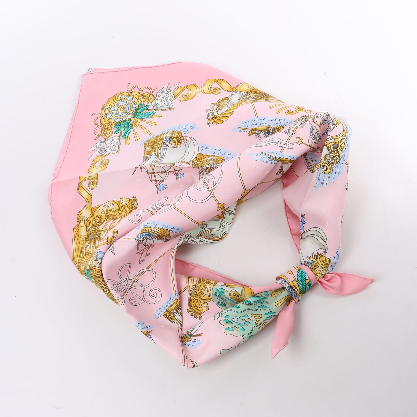 Hermes Carré 90 „VOILES DE LUMIERE“ Seidentaschentuch in Rosa