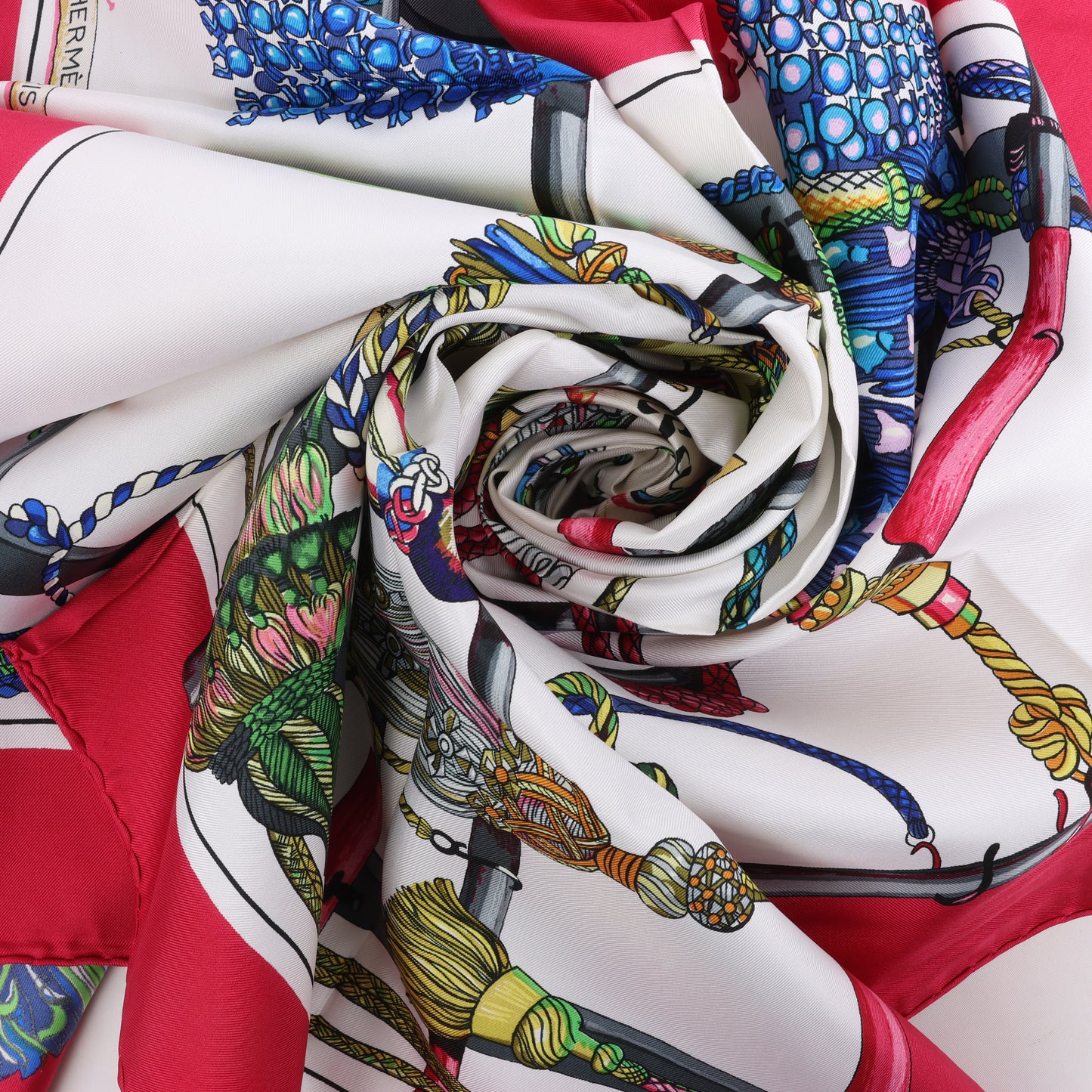 Hermes Carré 90 „PASEMENTERIE“ Seidentaschentuch in Rot