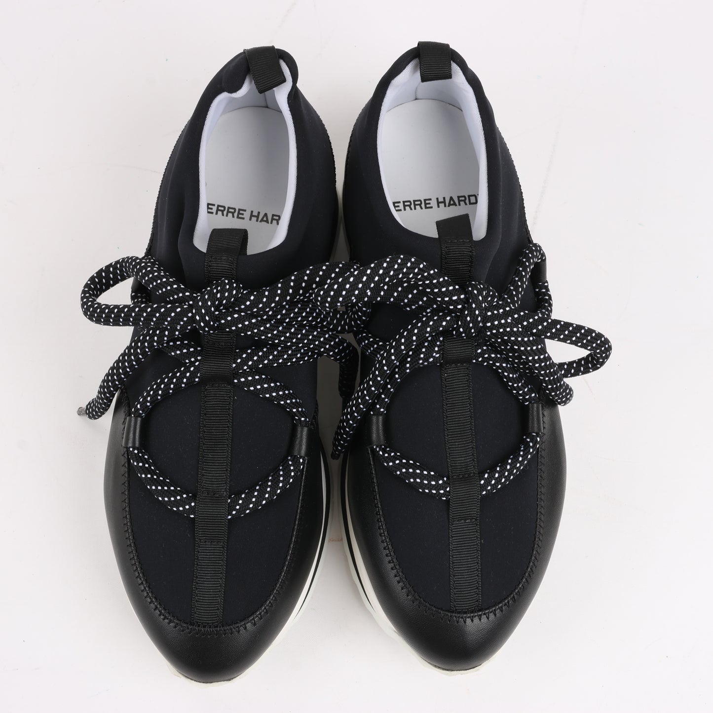 Pierre Hardy Leder x Stoff Sneakers in Schwarz x Marineblau, Größe 37 EU