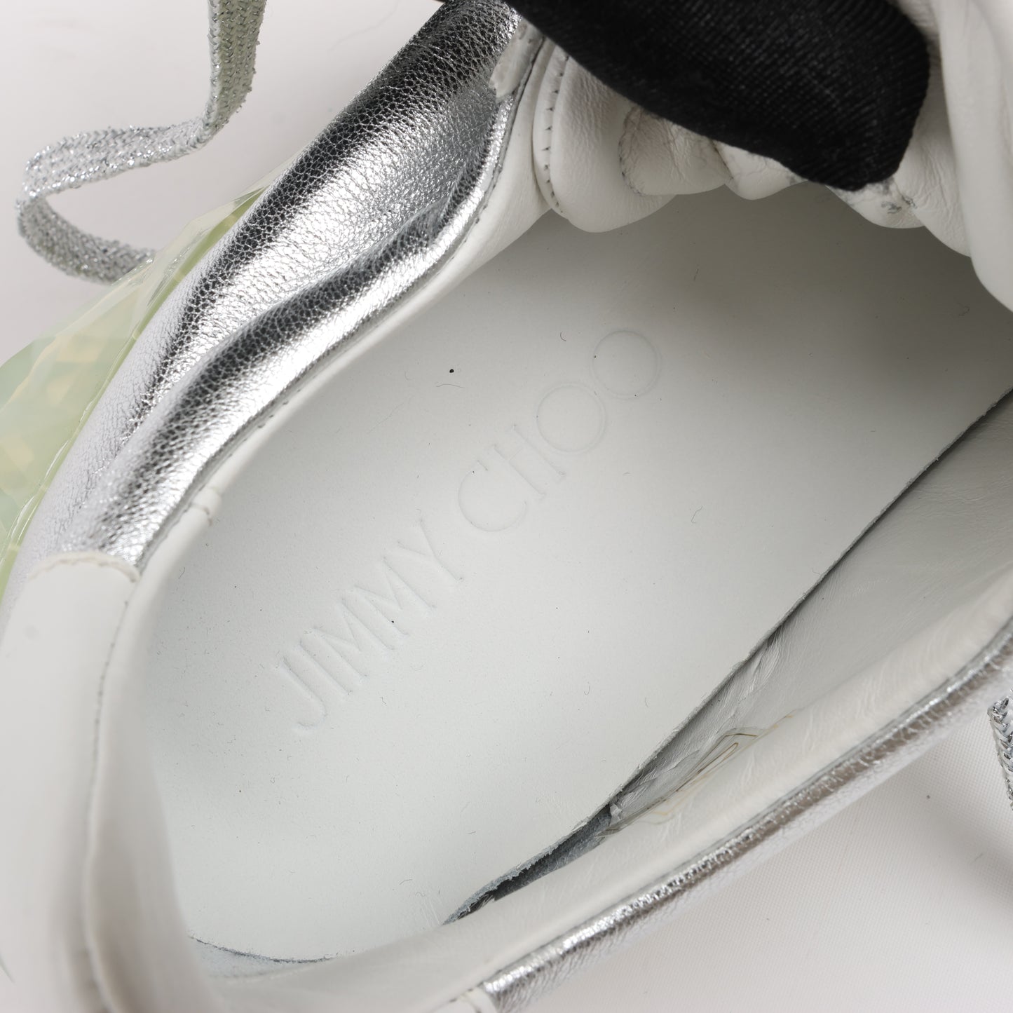 Jimmy Choo Diamond Leder-Sneaker in Weiß x Silber, Größe 38 EU