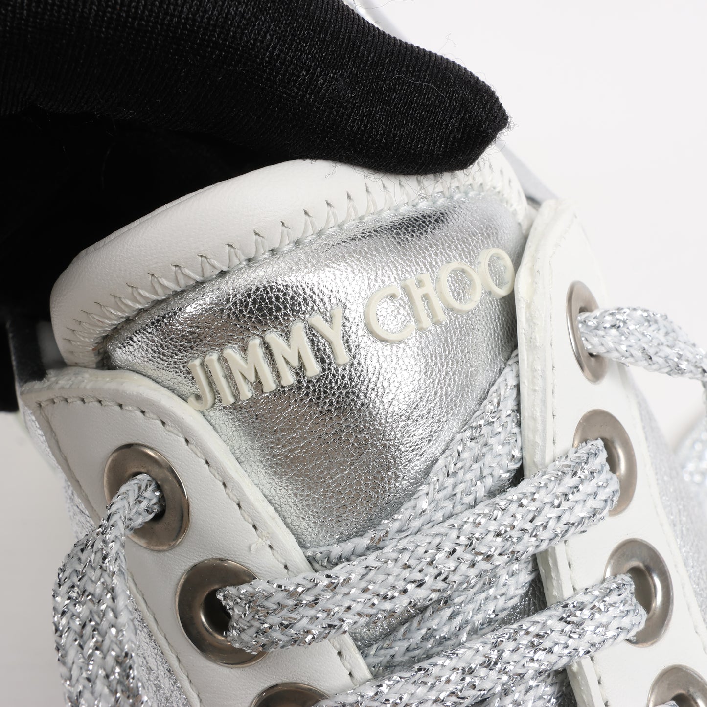 Jimmy Choo Diamond Leder-Sneaker in Weiß x Silber, Größe 38 EU