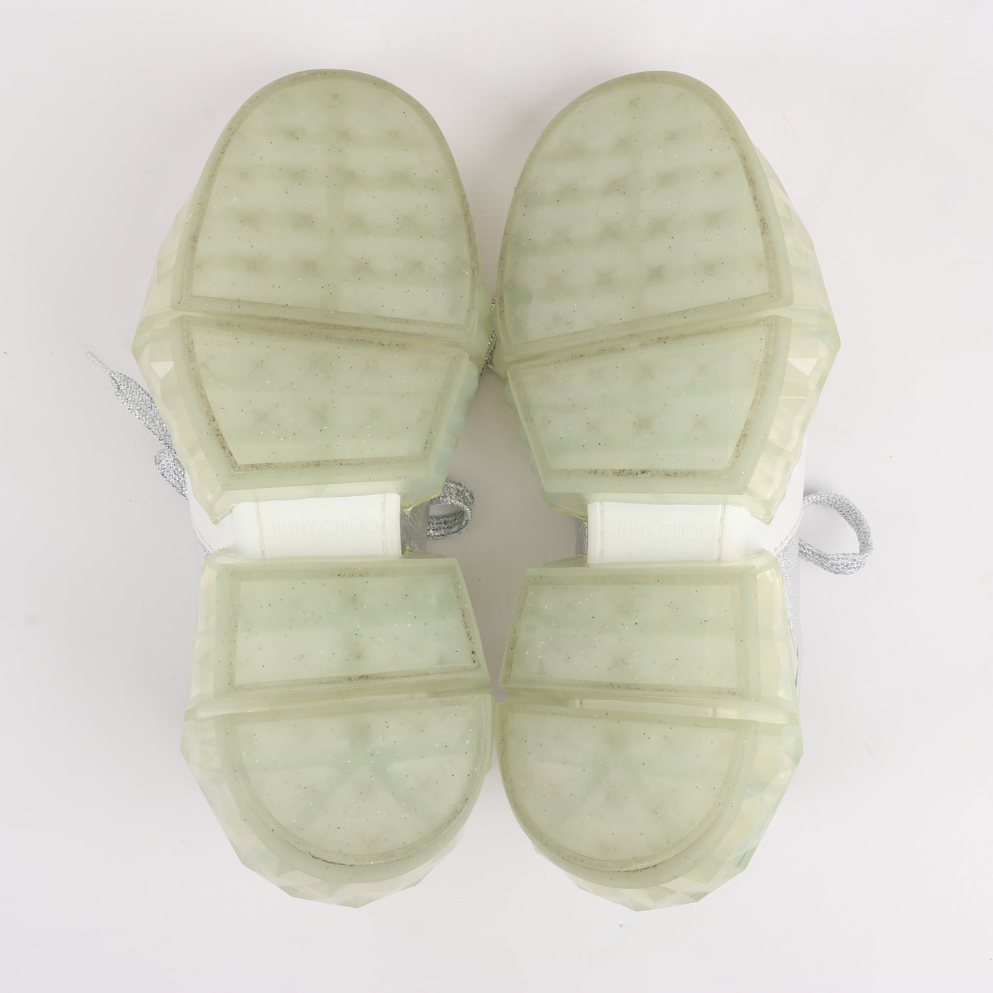 Jimmy Choo Diamond Leder-Sneaker in Weiß x Silber, Größe 38 EU