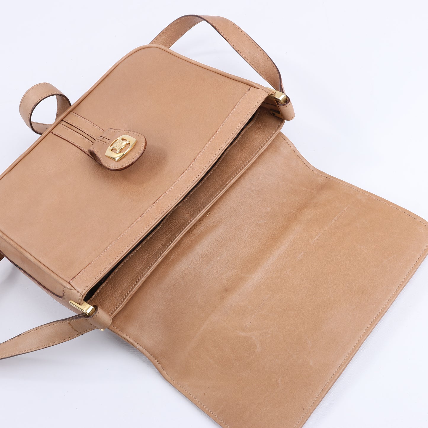 Celine Triomphe Quilted Leather Crossbody Bag in Camel