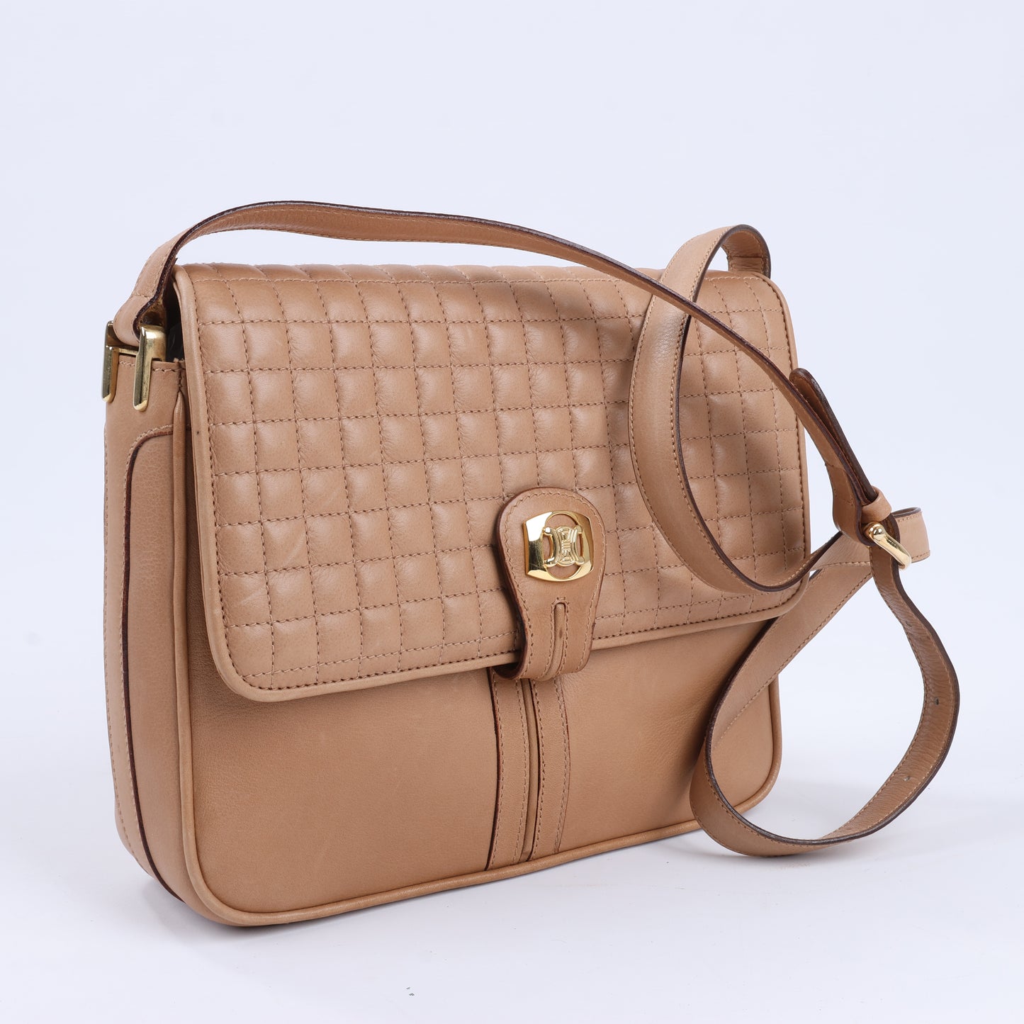 Celine Triomphe Quilted Leather Crossbody Bag in Camel
