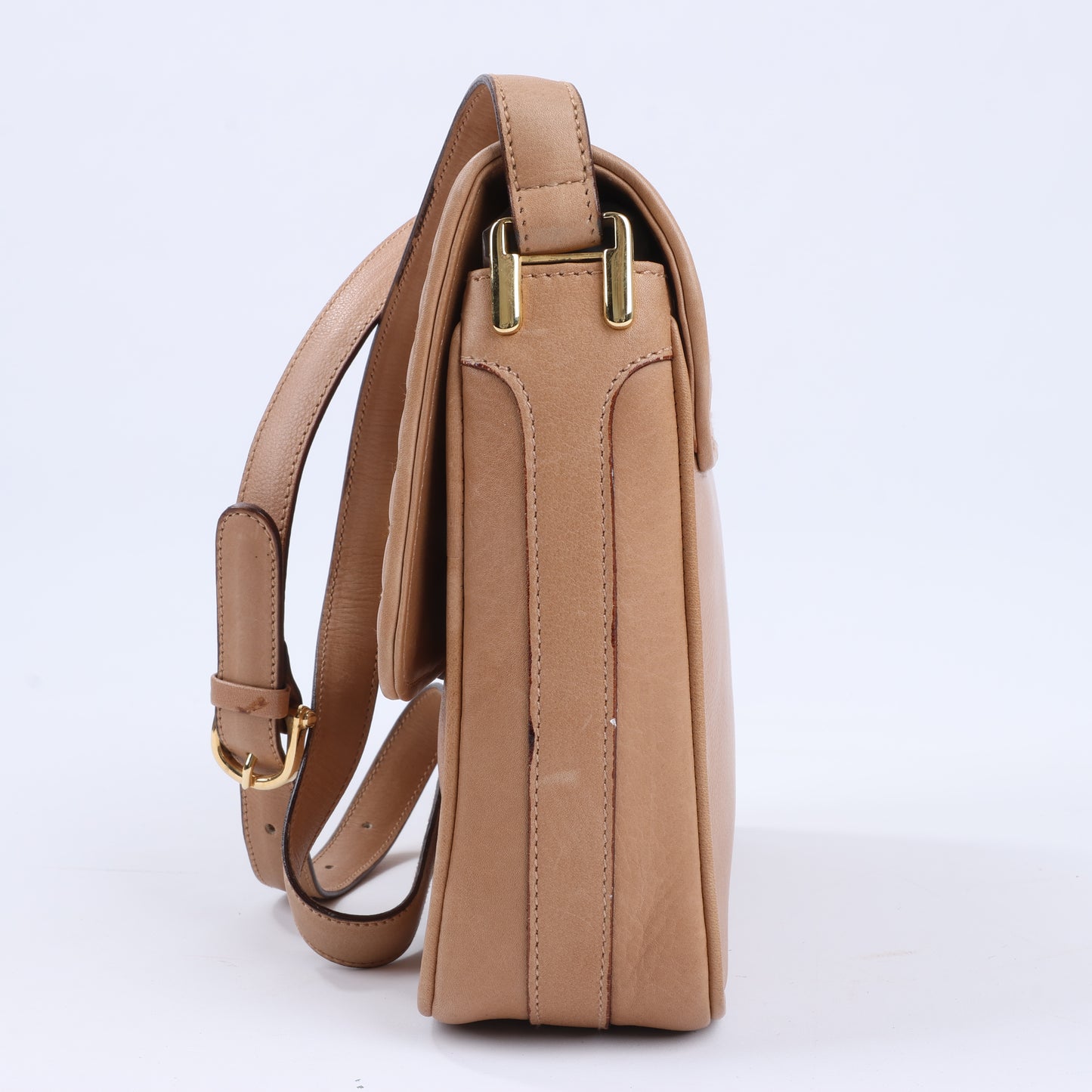 Celine Triomphe Quilted Leather Crossbody Bag in Camel