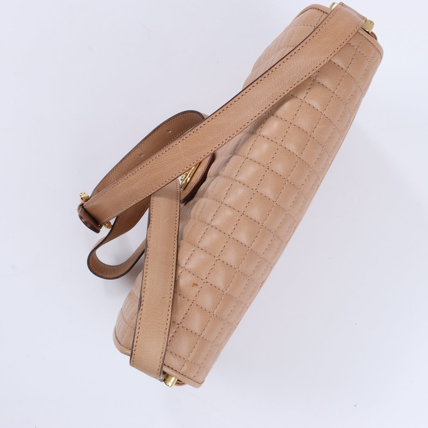 Celine Triomphe Quilted Leather Crossbody Bag in Camel