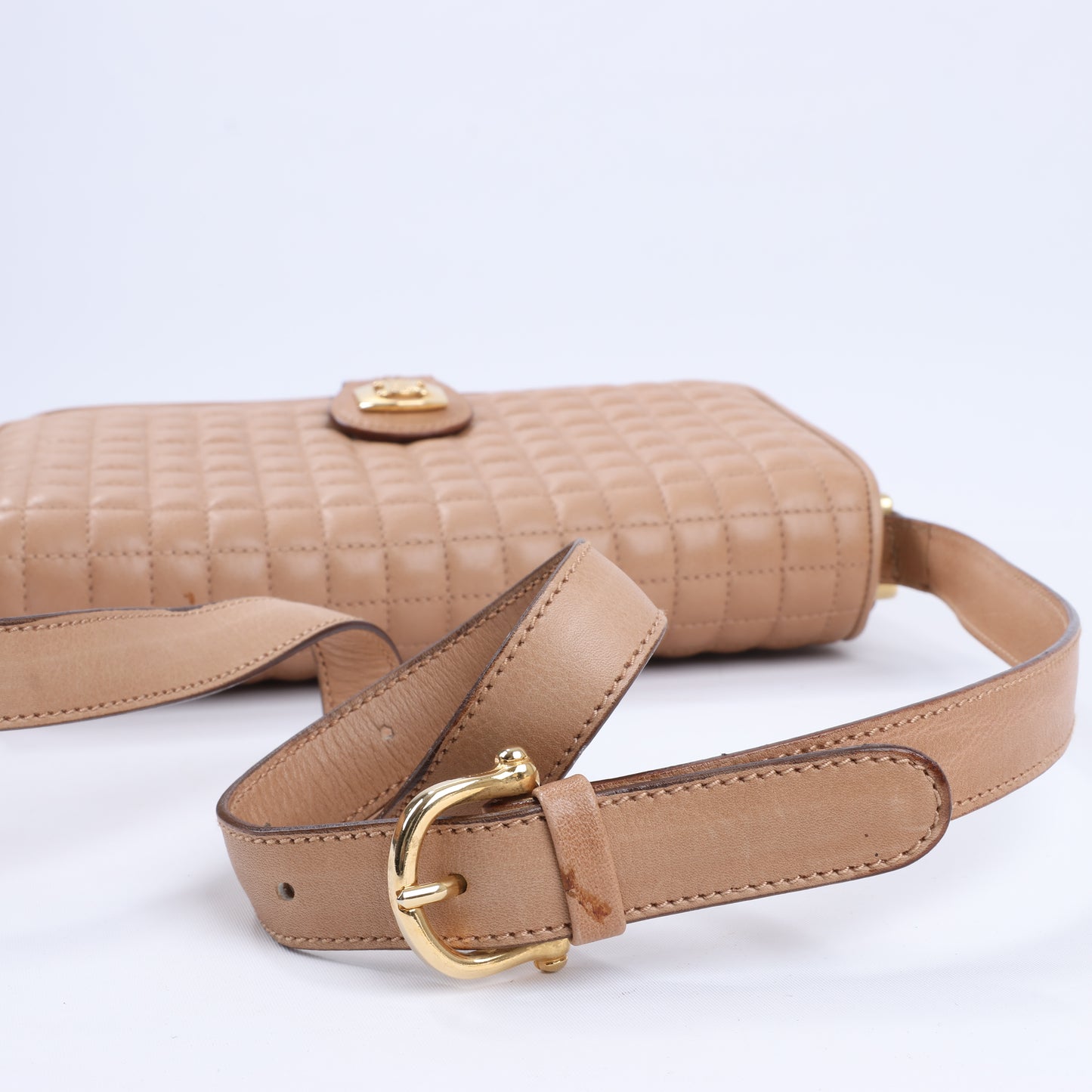 Celine Triomphe Quilted Leather Crossbody Bag in Camel