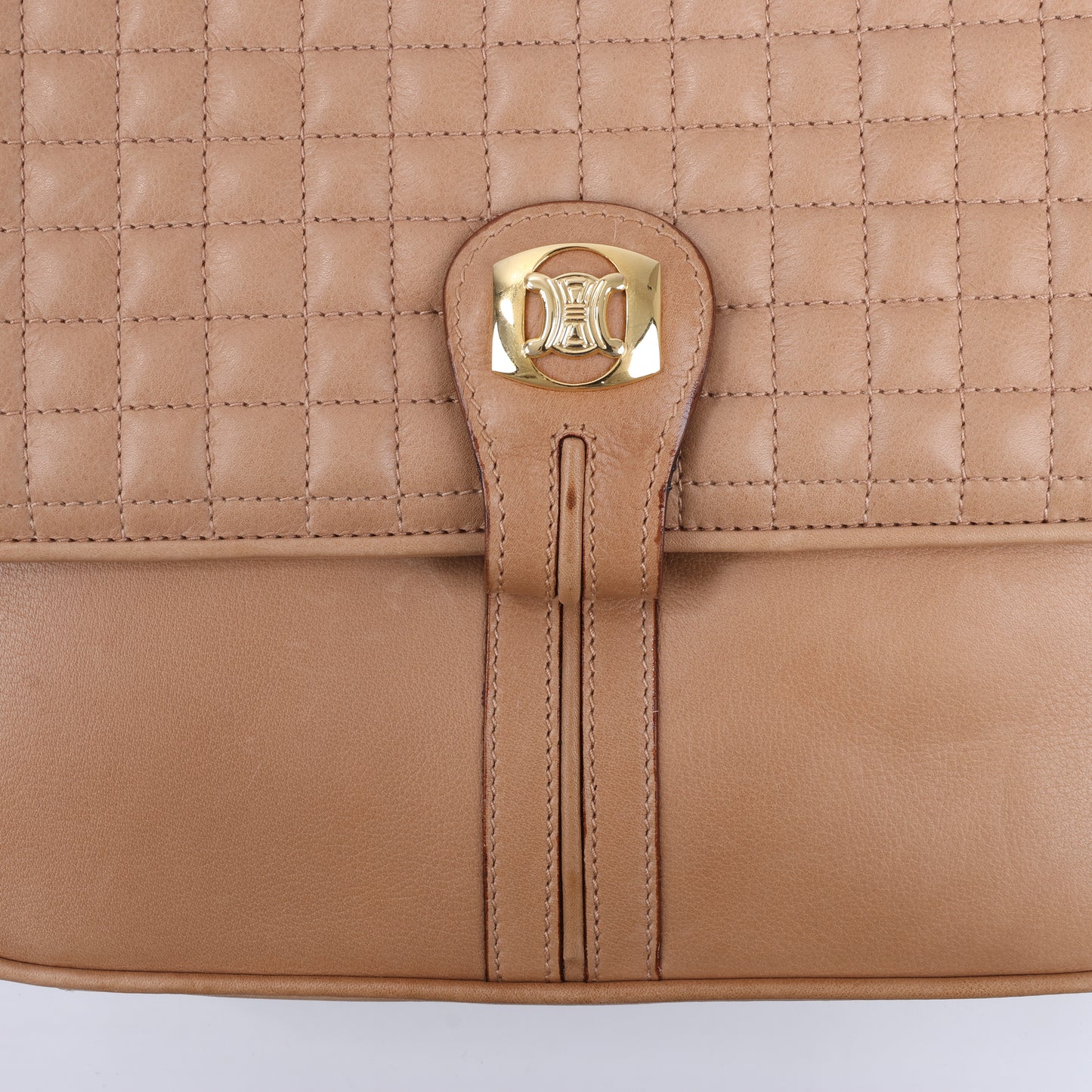 Celine Triomphe Quilted Leather Crossbody Bag in Camel