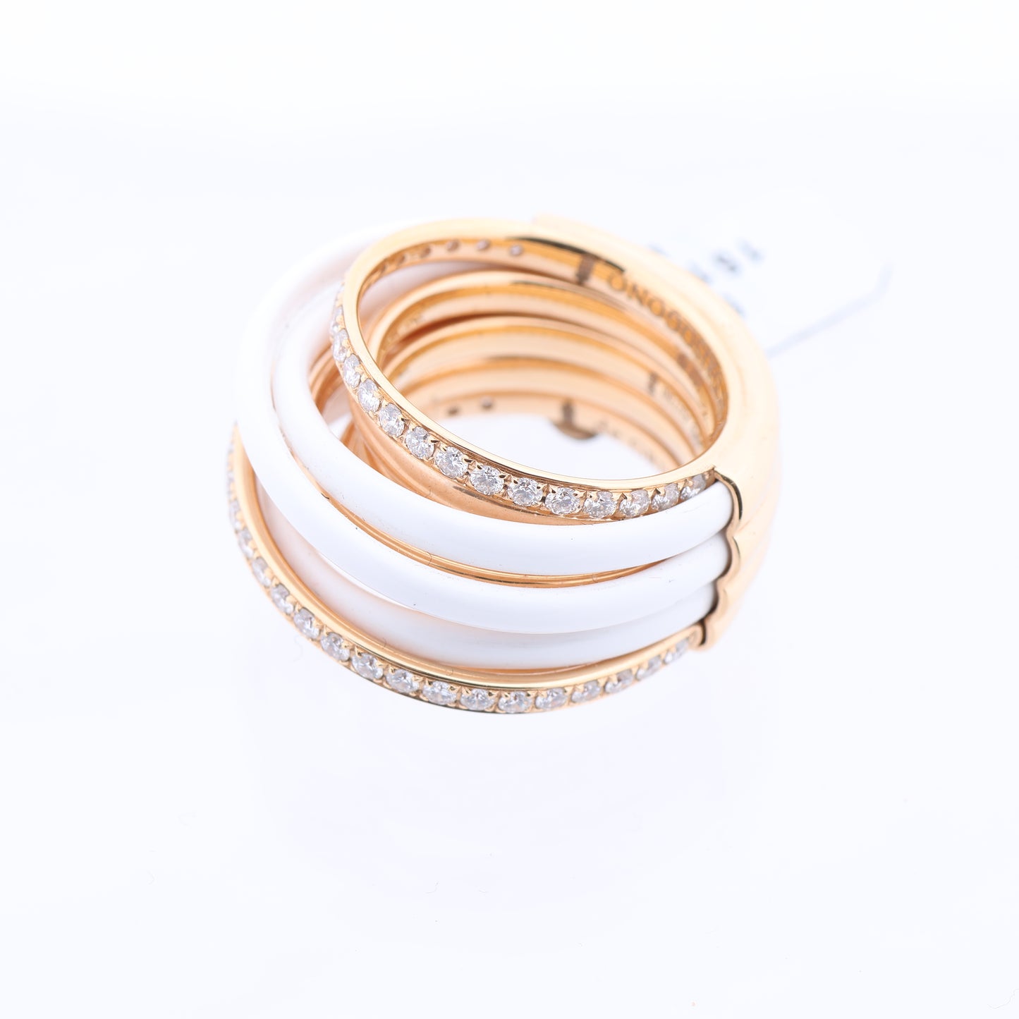 De Grisogono Allegra Rose Gold and White Ceramic with Diamonds Ring, Size 53 EU