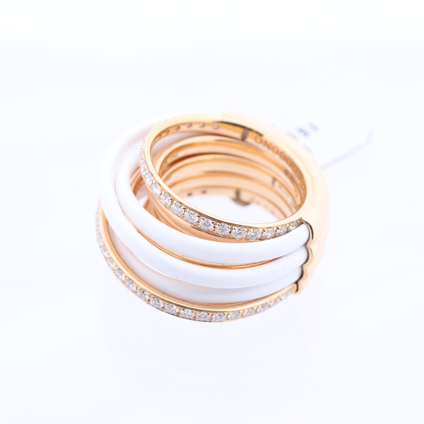 De Grisogono Allegra Rose Gold and White Ceramic with Diamonds Ring, Size 53 EU