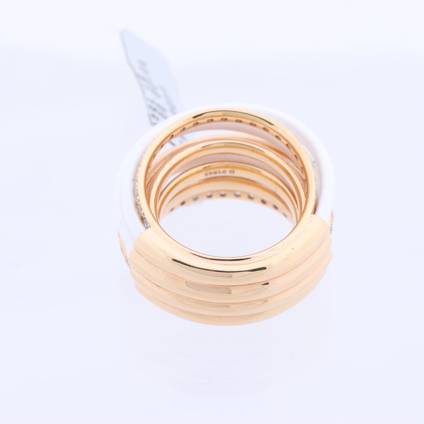 De Grisogono Allegra Rose Gold and White Ceramic with Diamonds Ring, Size 53 EU